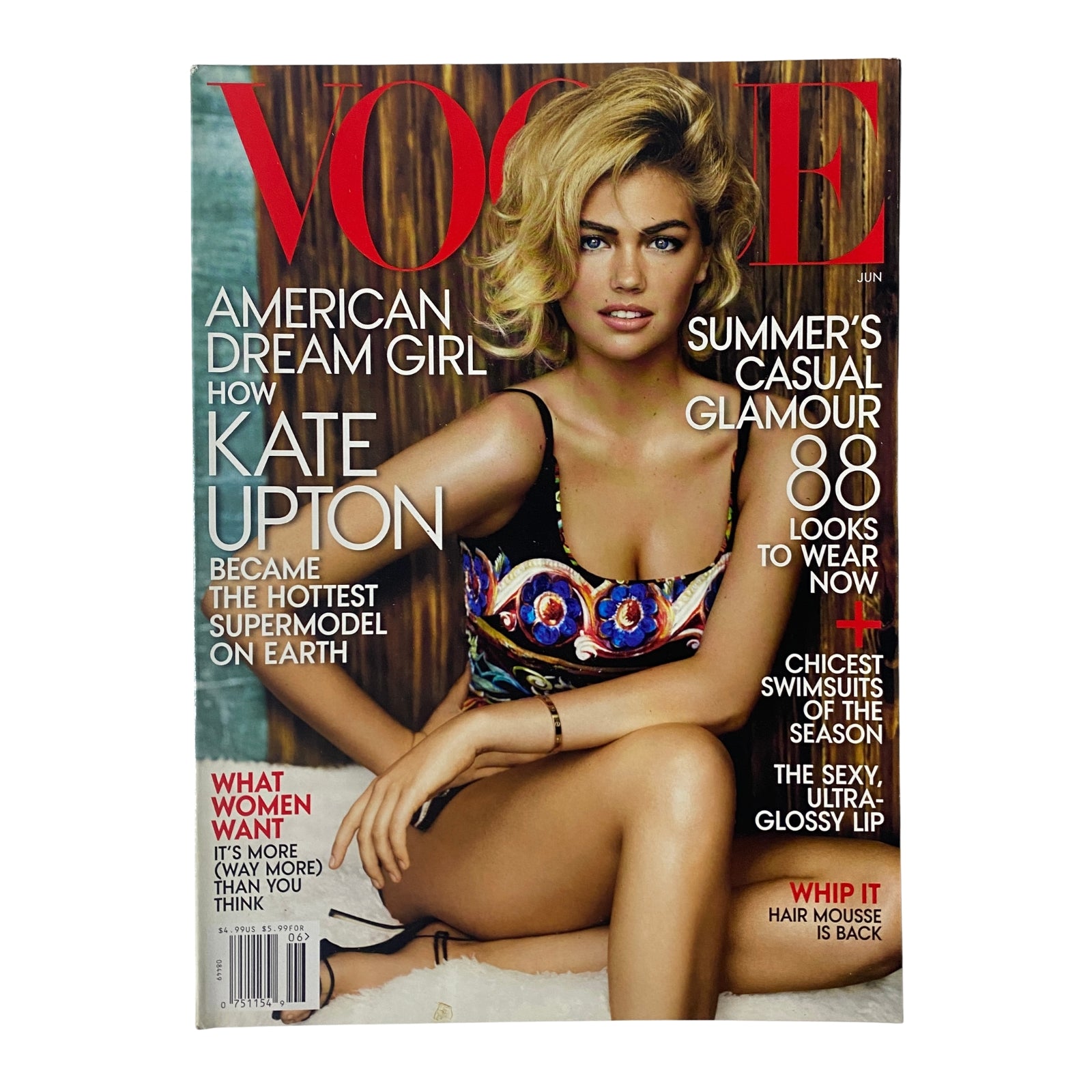 Cover of Vogue Magazine June 2013 featuring Kate Upton, titled 'Vogue Magazine – June 2013 | Kate Upton Cover No Label VG'. The cover highlights the themes of summer fashion, glamour, and modern beauty.