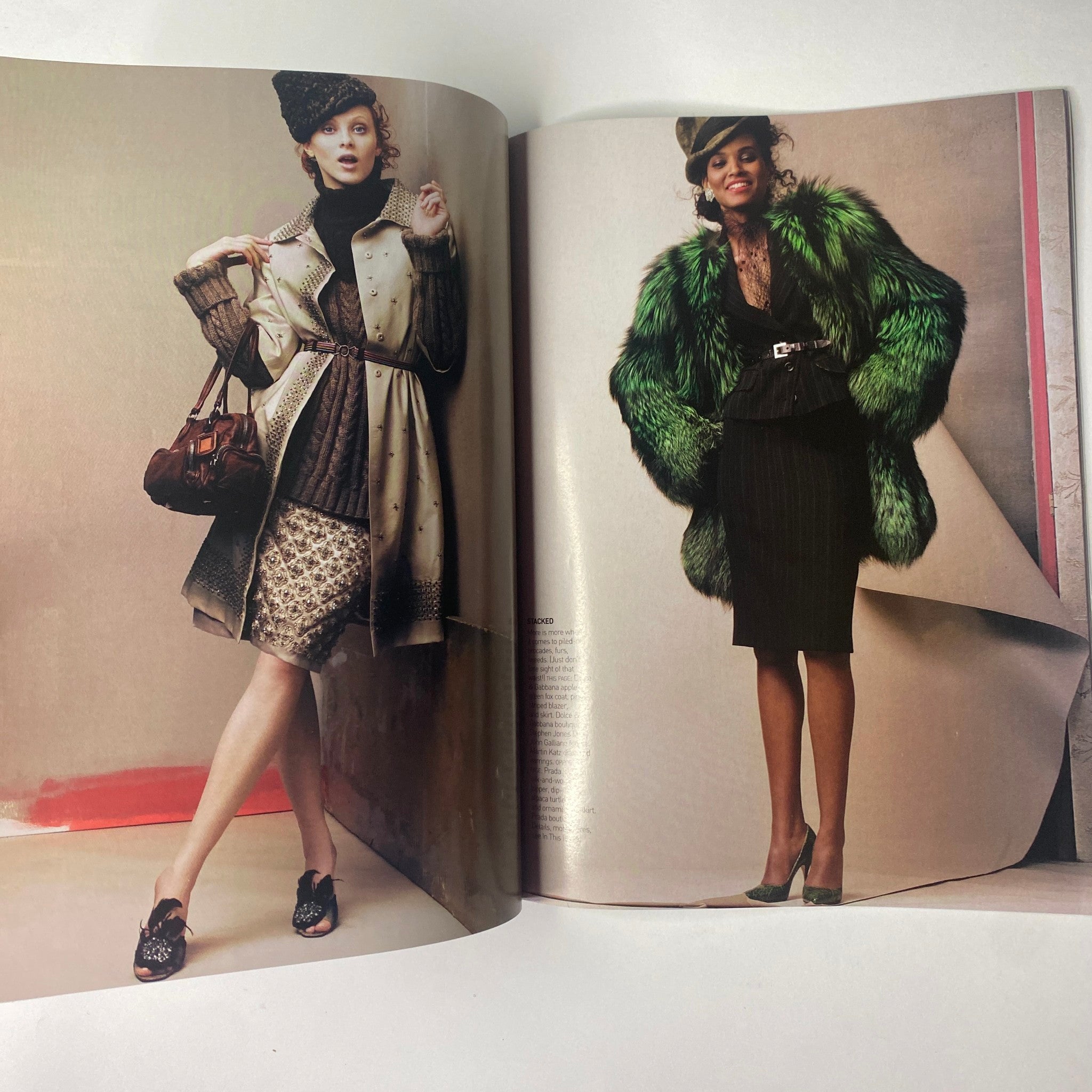 Fashion spread from Vogue Magazine July 2004 featuring models in stylish outfits, highlighting the innovative trends and designs in fashion, as seen on the cover with Kirsten Dunst.
