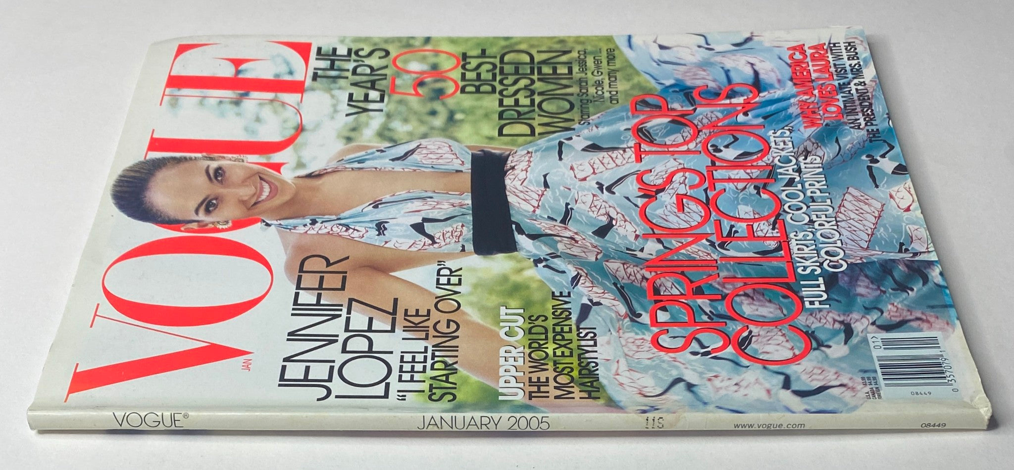 Cover image of Vogue Magazine January 2005 showcasing Jennifer Lopez, with a focus on fashion trends and Spring collections.