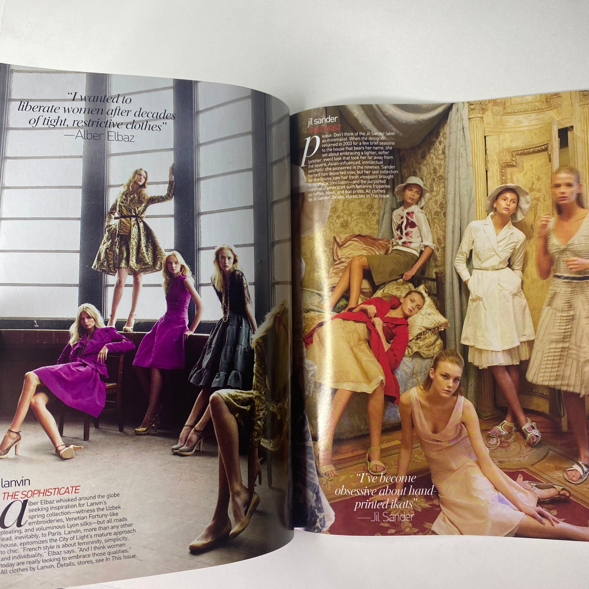 Vogue Magazine January 2005 showcasing high fashion with models in elegant dresses, focusing on sophisticated styles and designer collections.