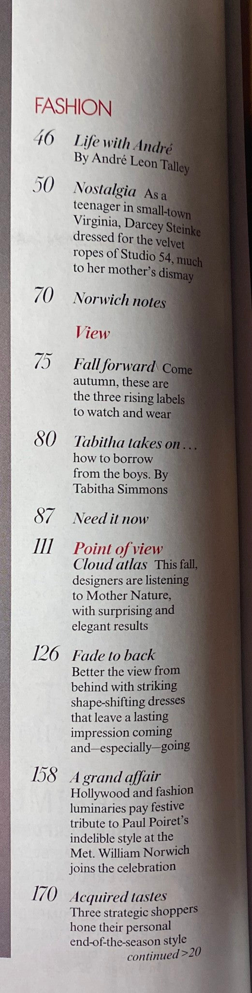 Interior page from Vogue Magazine July 2007 highlighting fashion articles and features such as 'Life with André' by André Leon Talley.