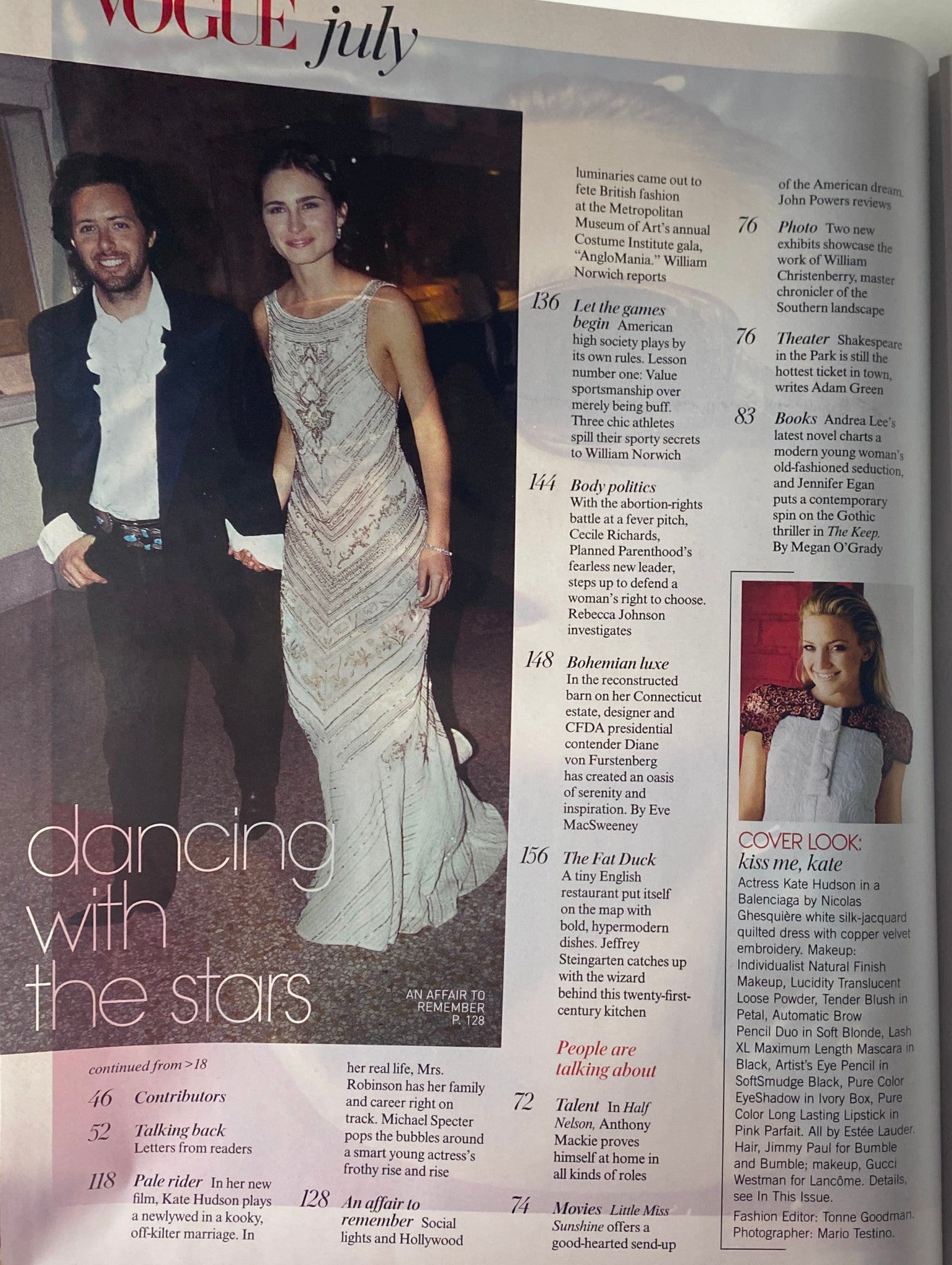 Article spread from Vogue Magazine July 2006 titled 'Dancing with the Stars,' including a photo of a couple dressed elegantly.