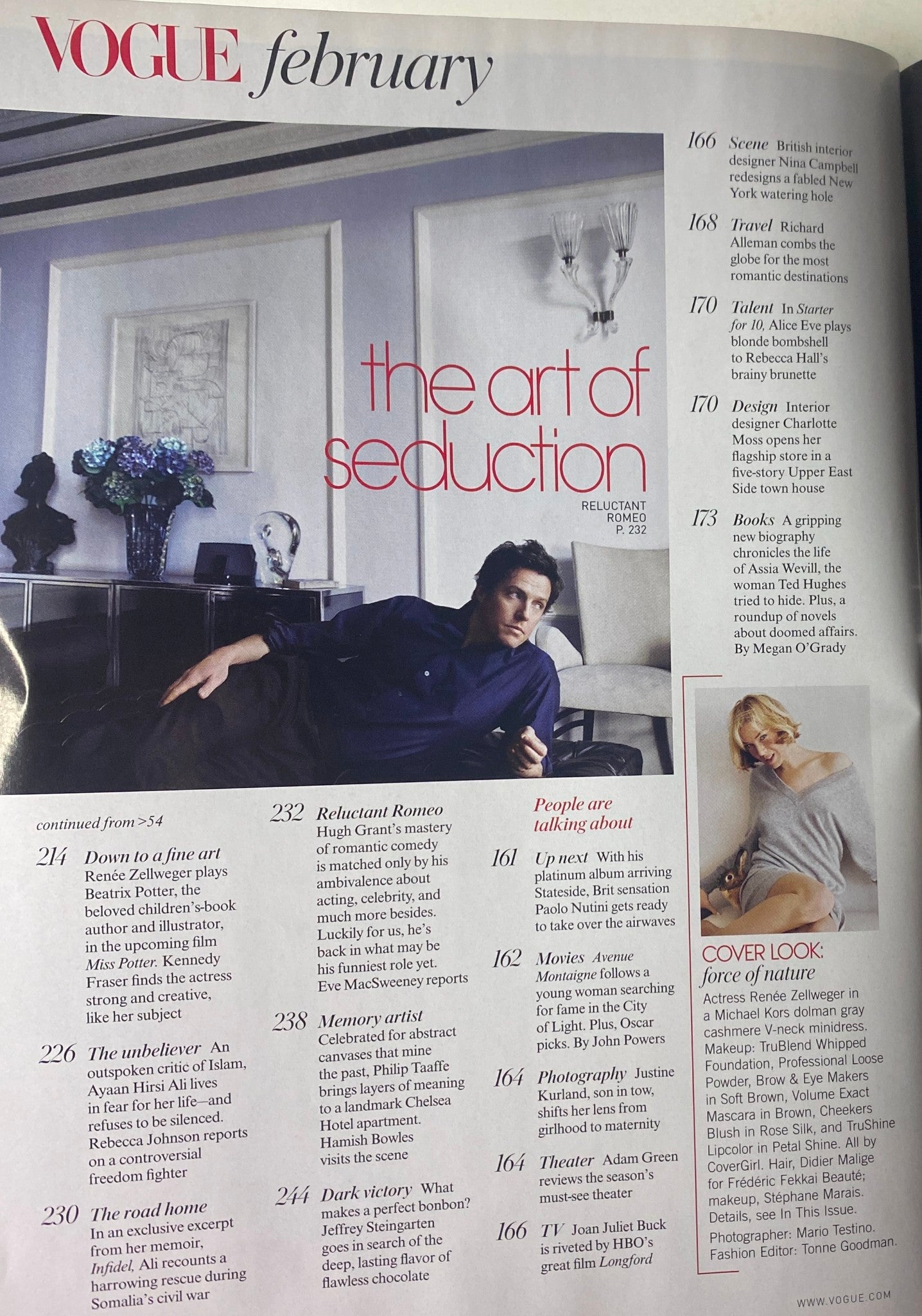 Another interior page of Vogue Magazine February 2007 focused on 'The Art of Seduction', featuring Renée Zellweger and highlighting fashion articles.