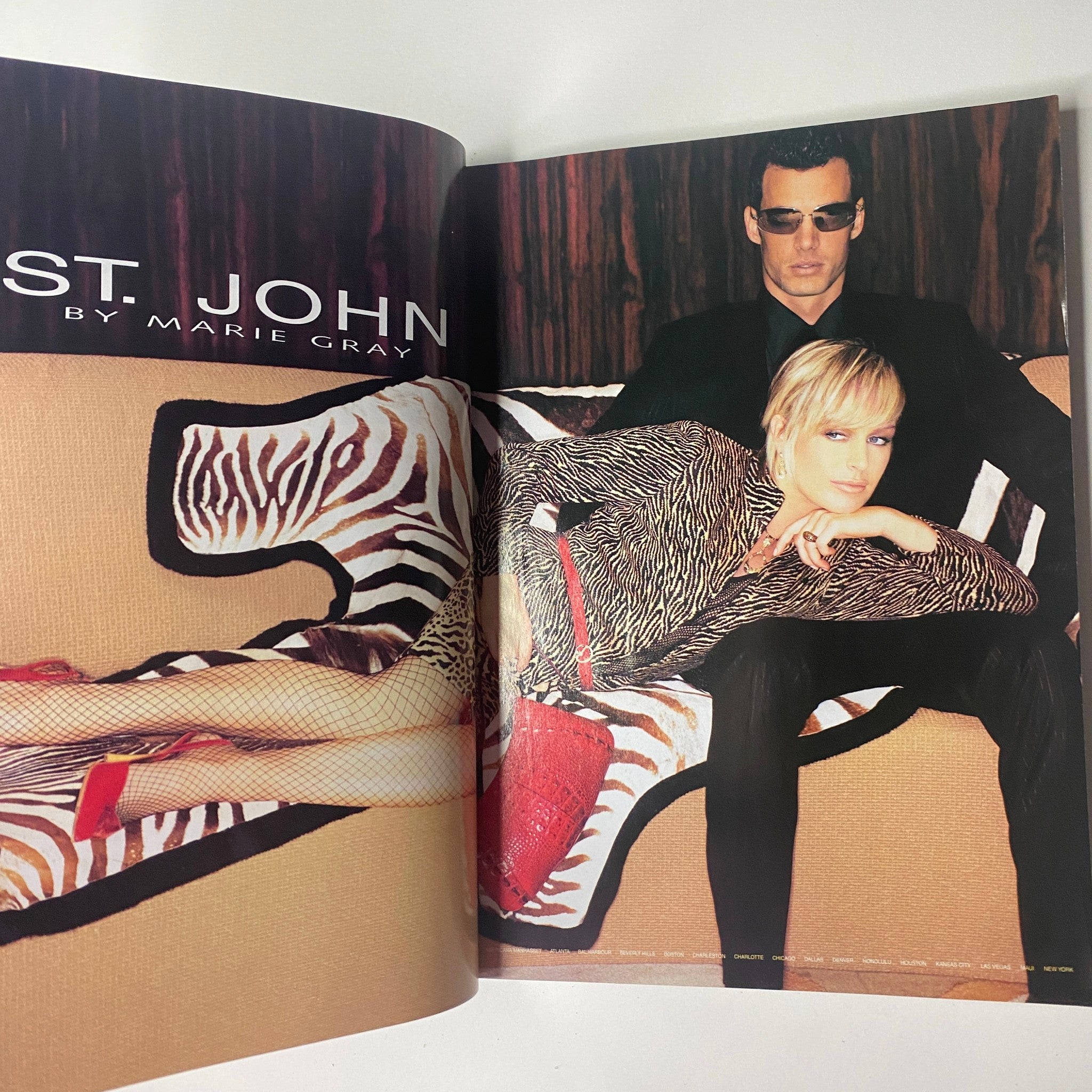 Feature spread from Vogue Magazine May 2004 highlighting St. John fashion by Marie Gray, emphasizing stylistic choices and design in a high-fashion context.