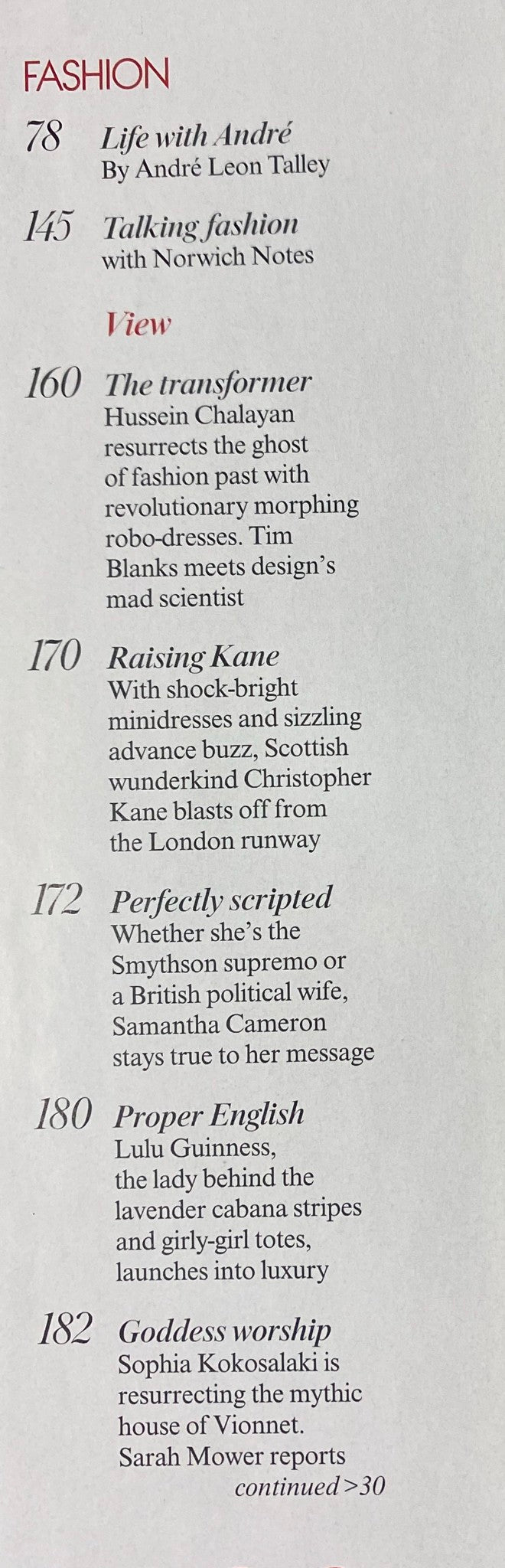 Vogue Magazine December 2006 features an editorial page on fashion with highlights such as 'Life with André' and 'Talking Fashion' with content related to cultural insights and style.