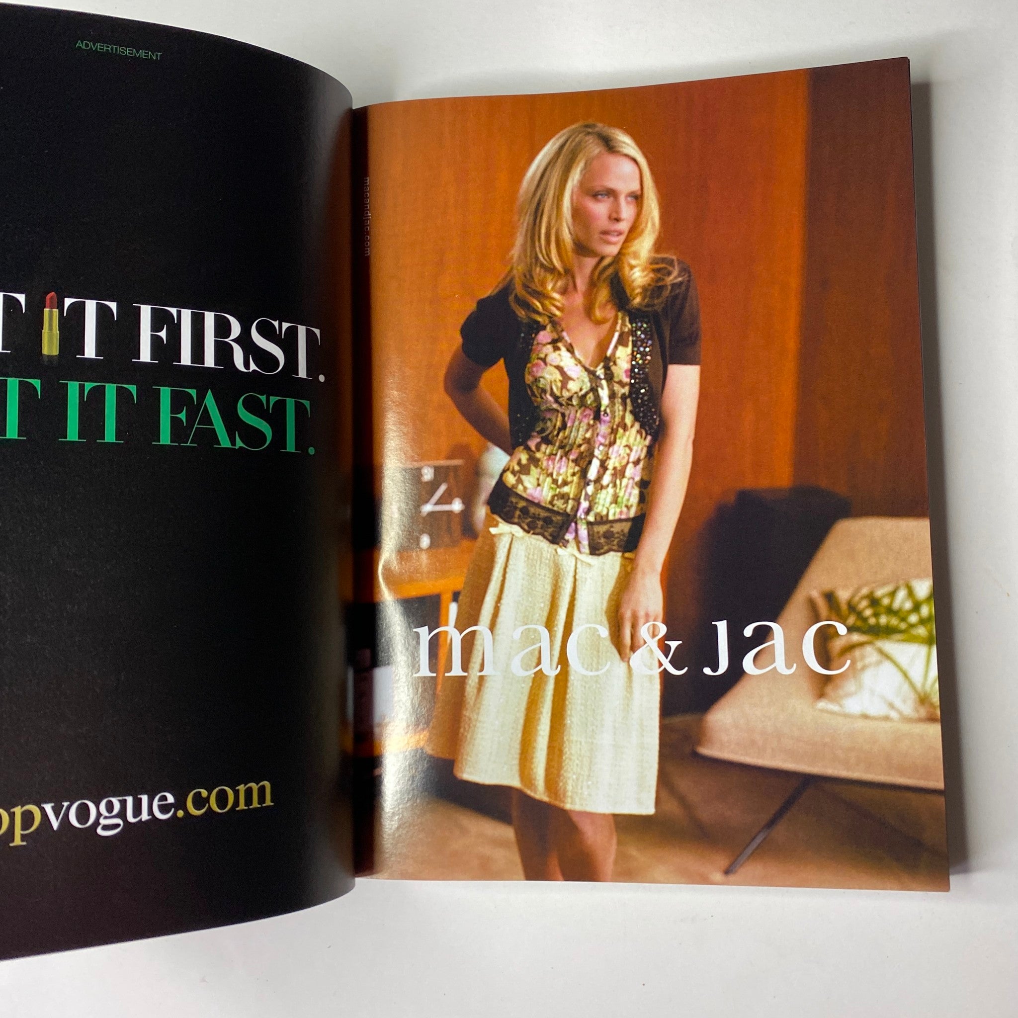 Advertisement page from Vogue Magazine March 2006 for 'mac & jac', featuring a model in stylish clothing.