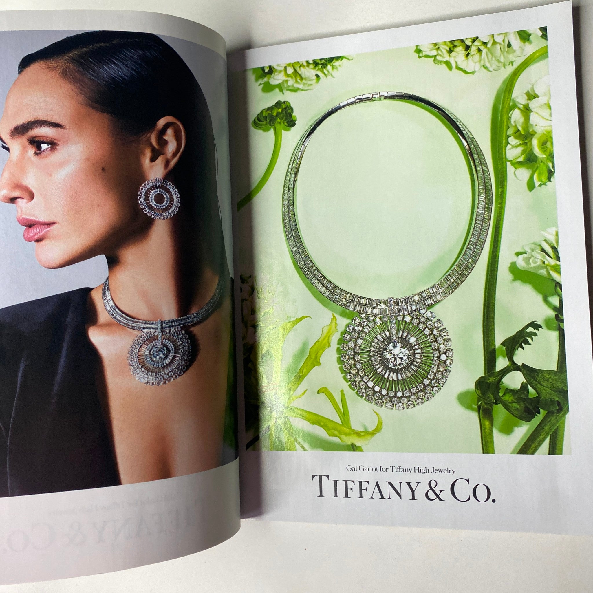 Illustration from Vogue Magazine June/July 2022 displaying an elegant jewelry piece for Tiffany & Co., exemplifying luxury fashion.