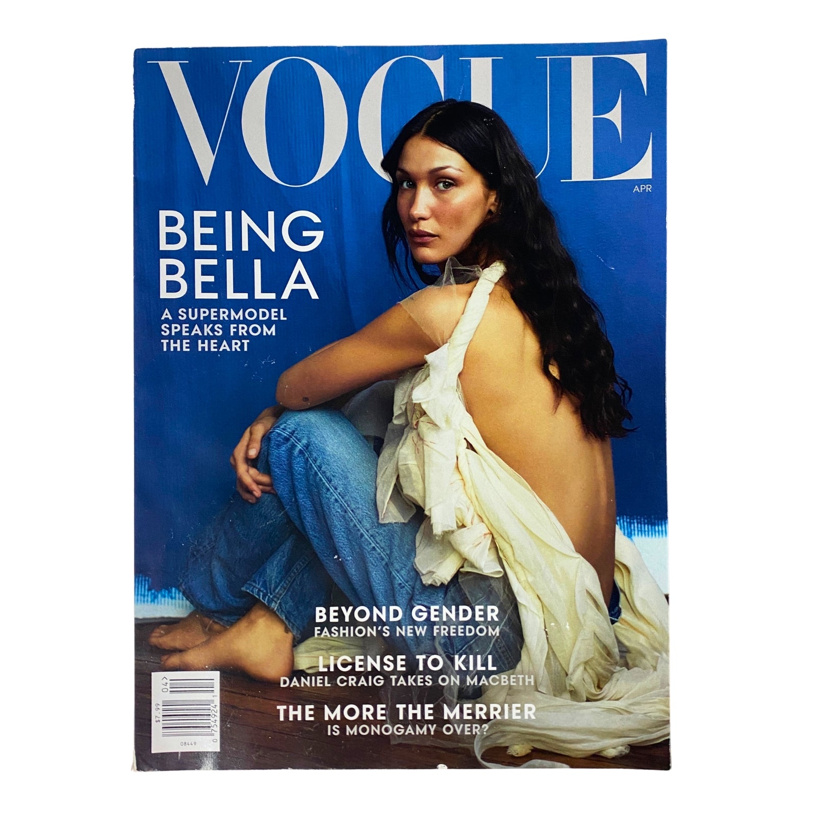 Vogue Magazine April 2022 cover featuring supermodel Bella Hadid, titled 'Being Bella.' The cover highlights key themes of fashion and personal expression.