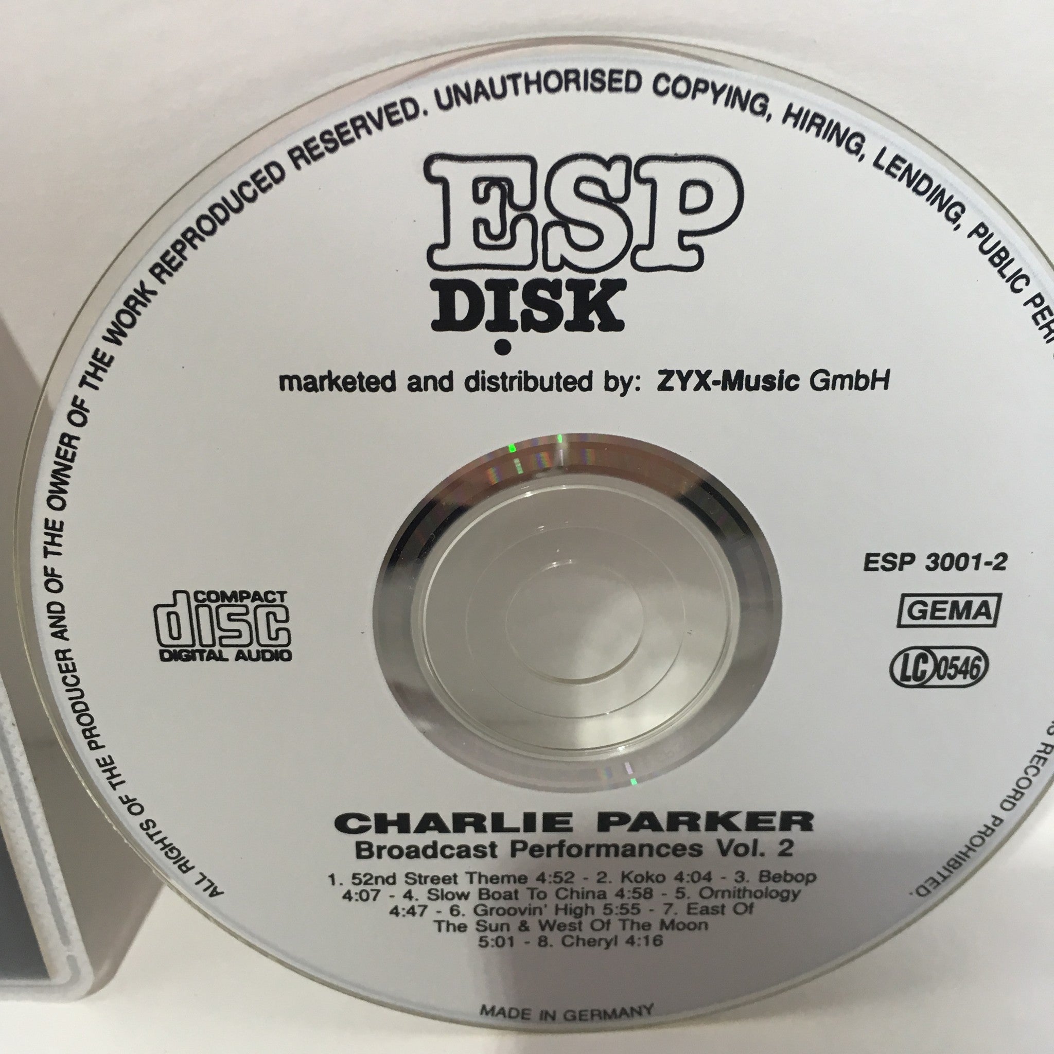 Broadcast Performances 2 by Charlie Parker ESP Disk Audio CD | No Case