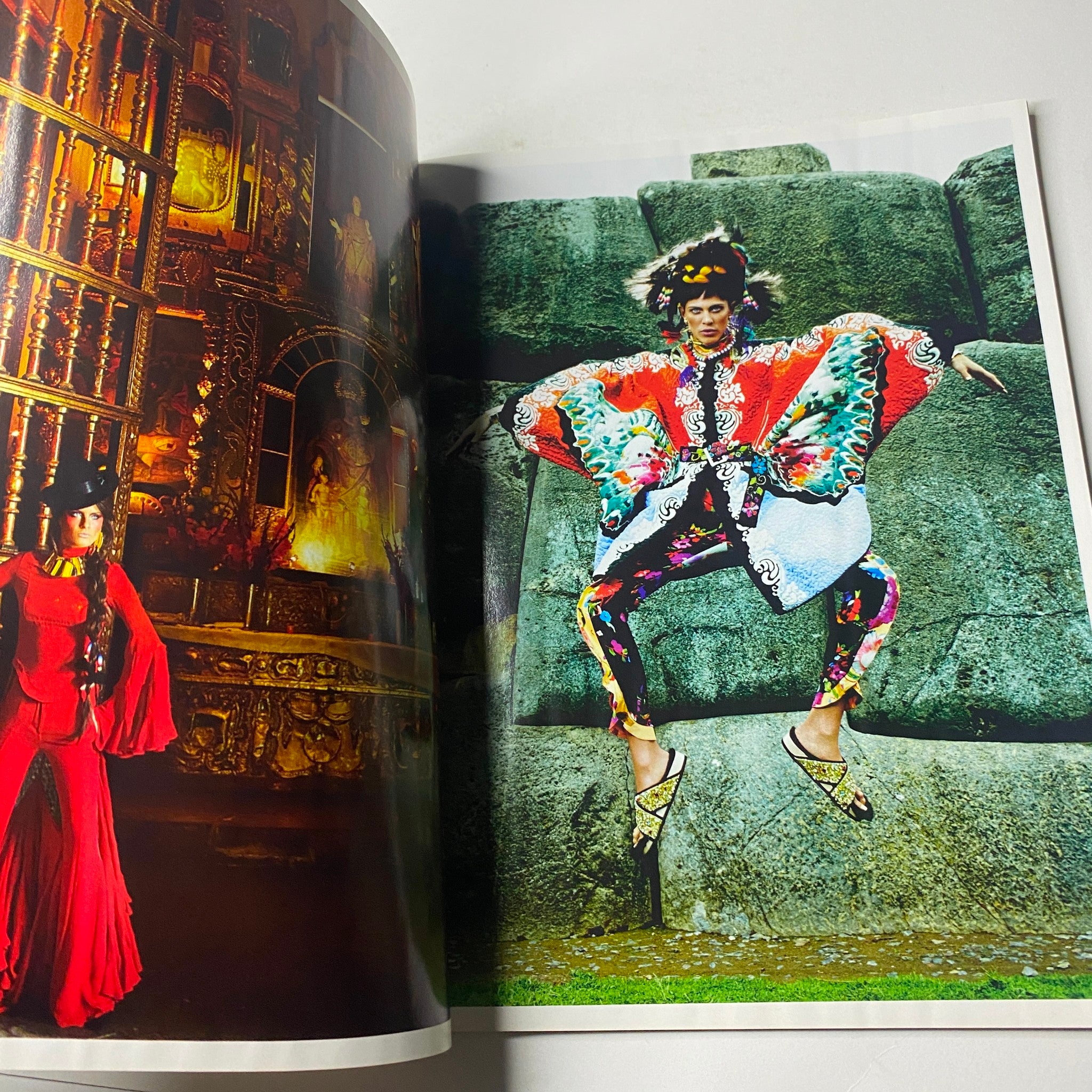 Vogue Paris Magazine April 2013 No. 936 featuring Isabeli Fontana in a vibrant Peruvian-inspired fashion editorial, showcasing a striking outfit against a cultural backdrop.