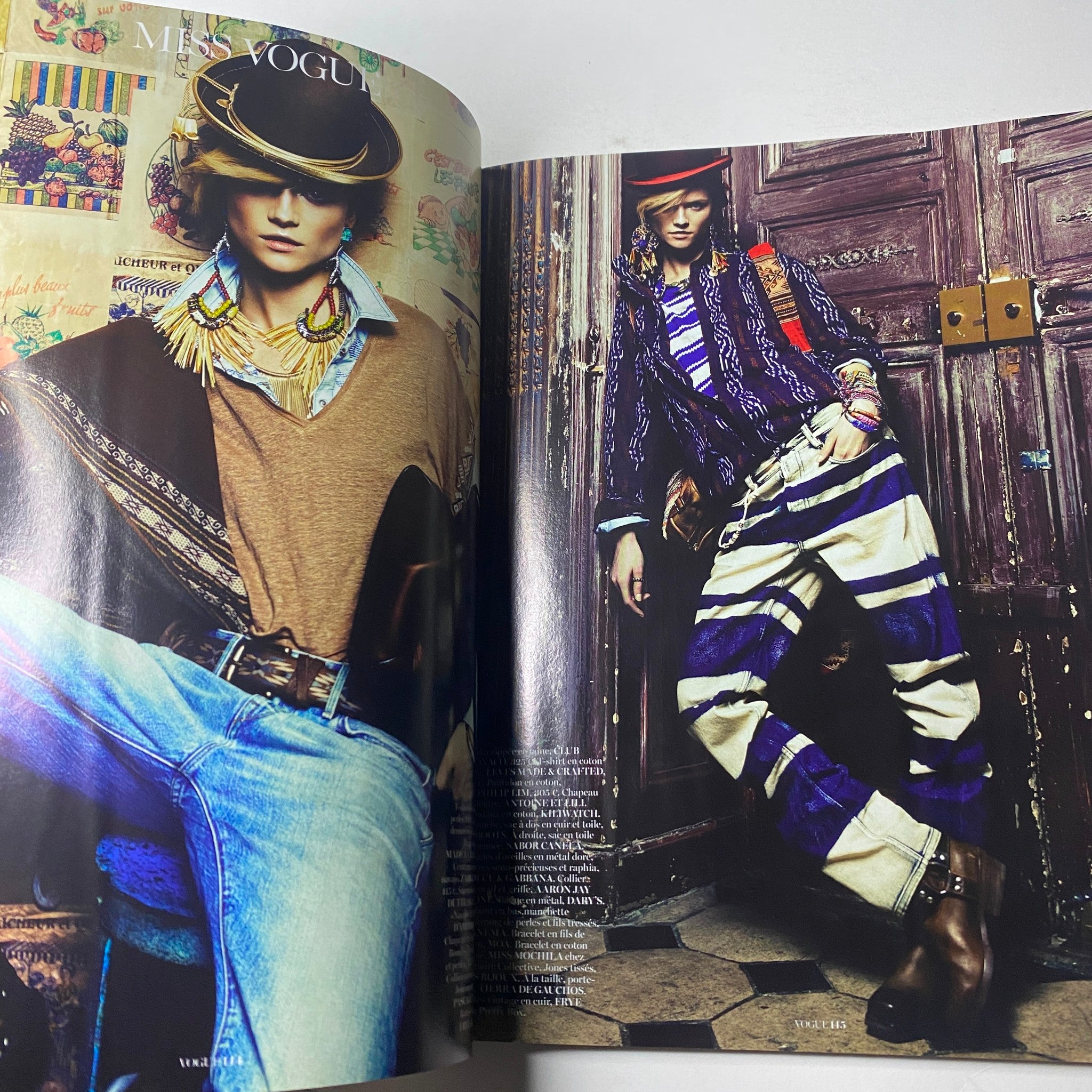 Vogue Paris Magazine April 2013 No. 936 highlights a fashionable model in a colorful ensemble, embodying contemporary style with a mix of textures and layers.