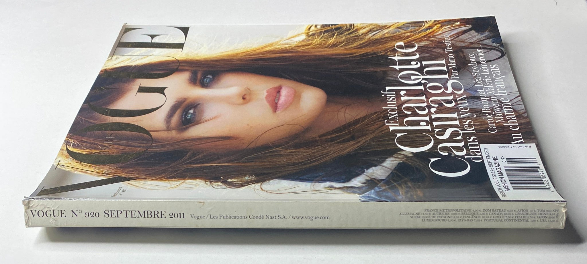 Side view of Vogue Paris Magazine, September 2011 No. 920 featuring Charlotte Casiraghi, highlighting the magazine's spine and artwork.