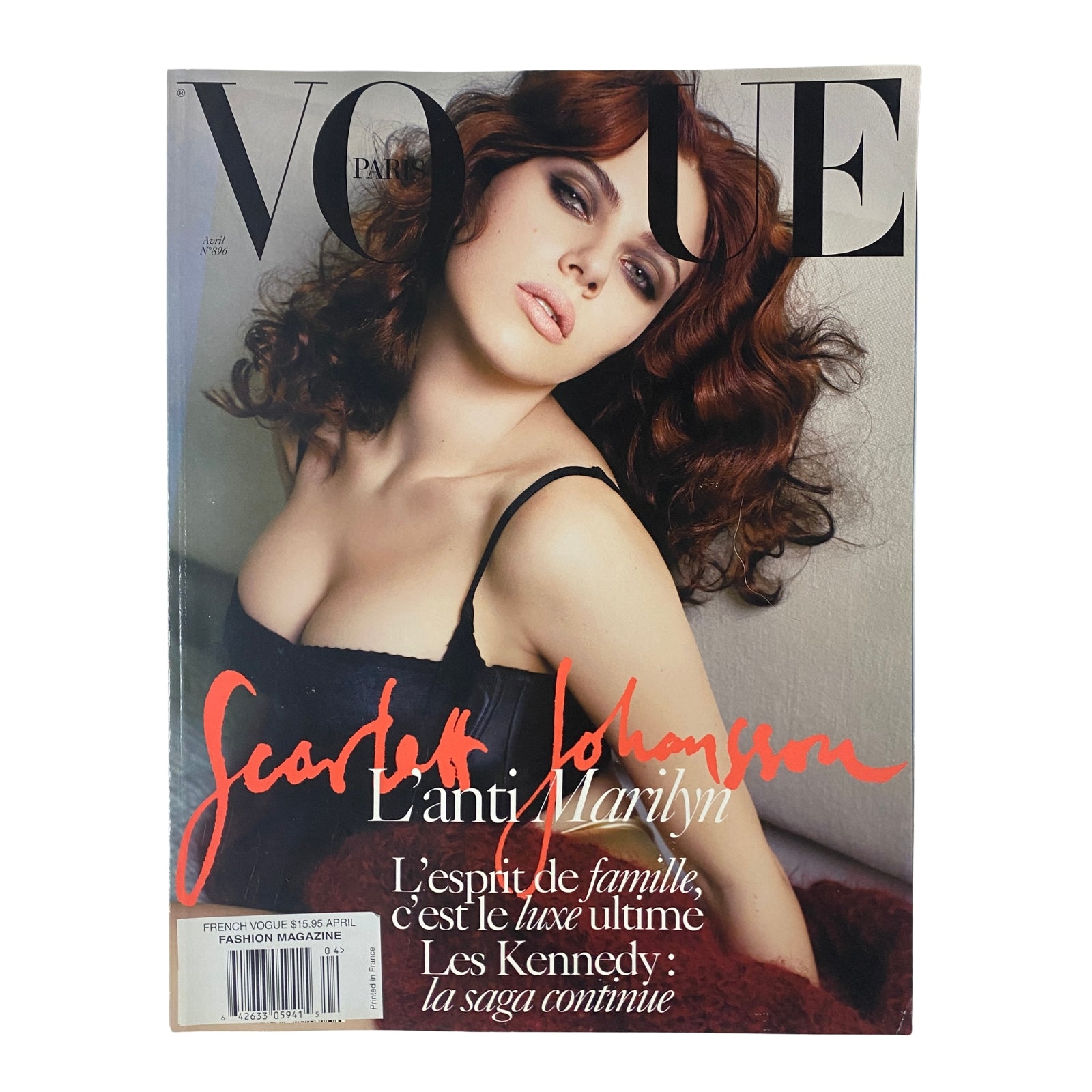 Cover of Vogue Paris Magazine April 2009 No. 896 featuring Scarlett Johansson, styled in elegant attire, exemplifying a blend of Old Hollywood glamour and contemporary fashion.