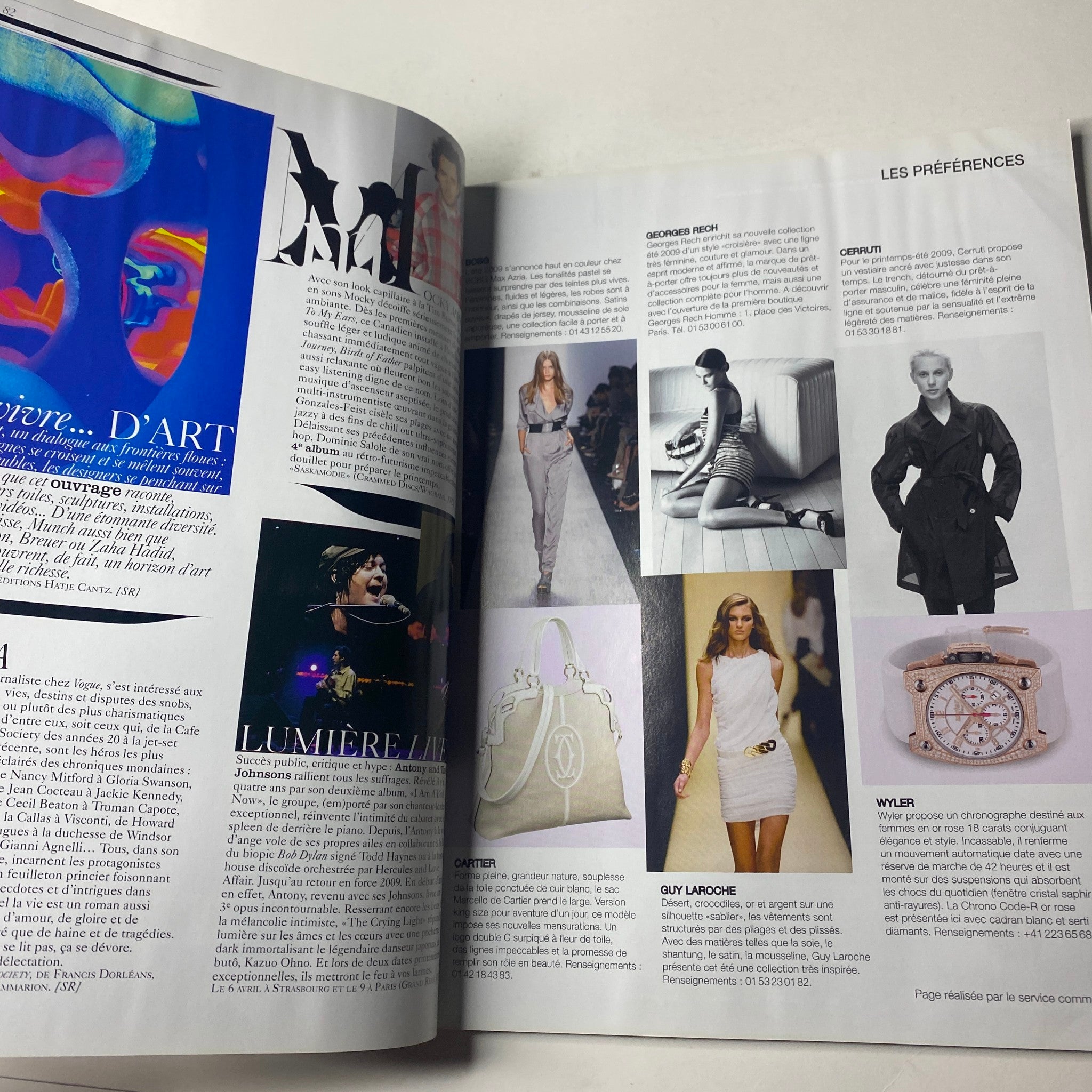 An editorial page from Vogue Paris Magazine April 2009 highlighting creative preferences in fashion, including brands and designers renowned for their cutting-edge styles.