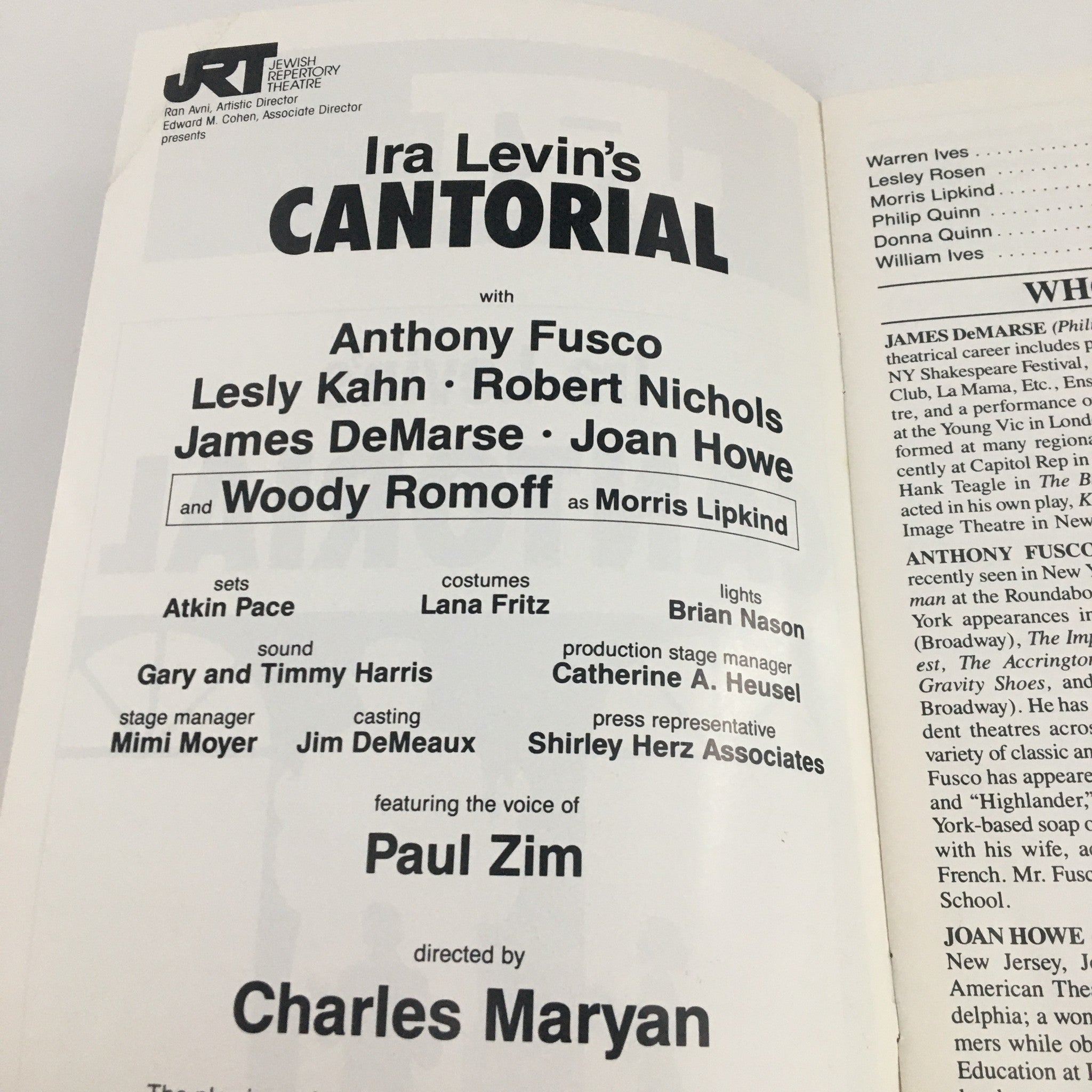 2005 Jewish Repertory Theatre Present Ira Levin's Cantorial by Charles Maryan