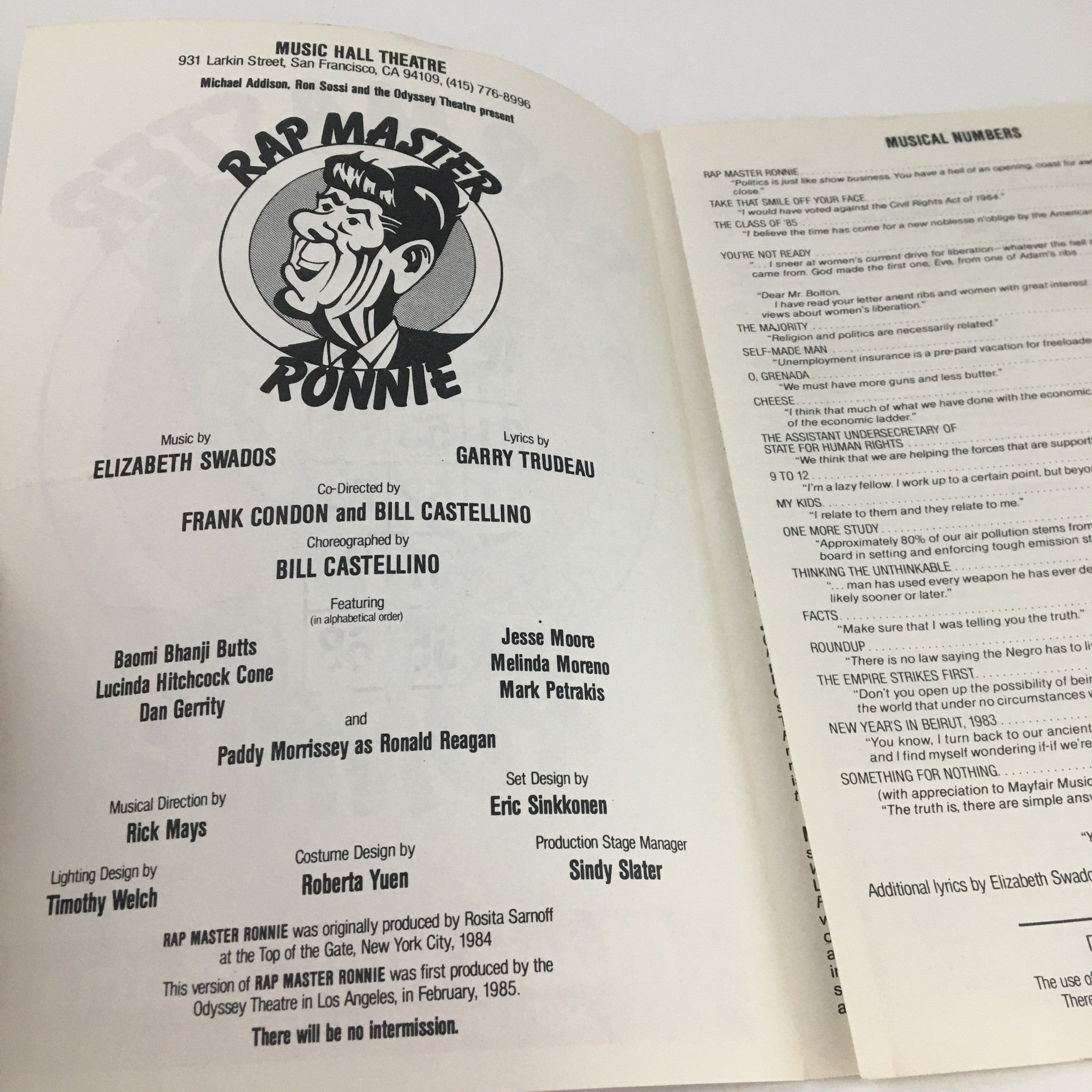 1985 Music Hall Theatre Present Rap Master Ronnie Choreograph by Bill Castellino