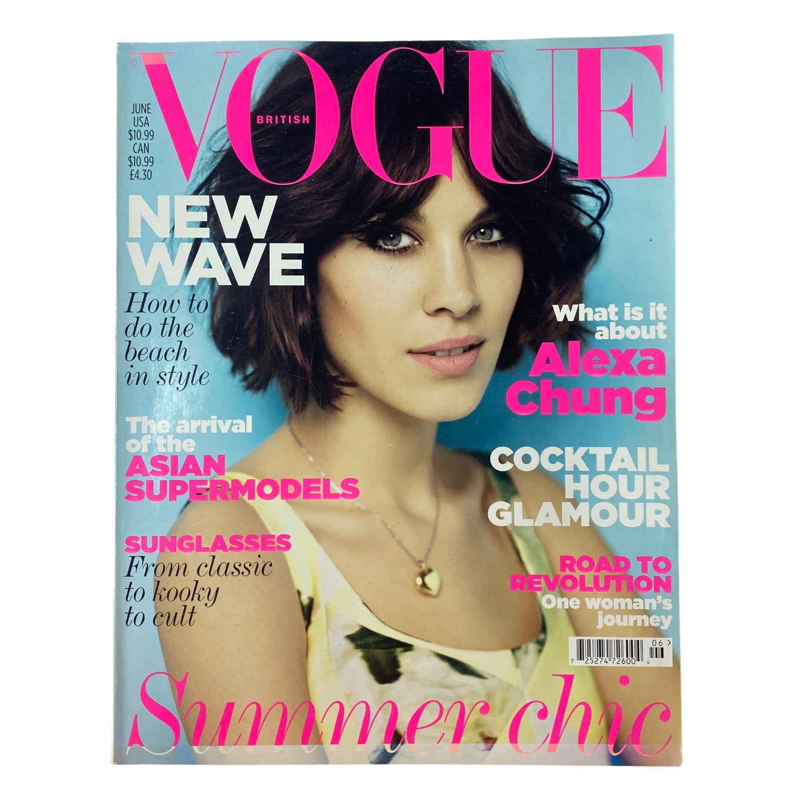 Vogue British Magazine June 2011 featuring Alexa Chung on the cover. The cover highlights fashion themes such as summer chic and Asian supermodels, reflecting modern trends and glamour.
