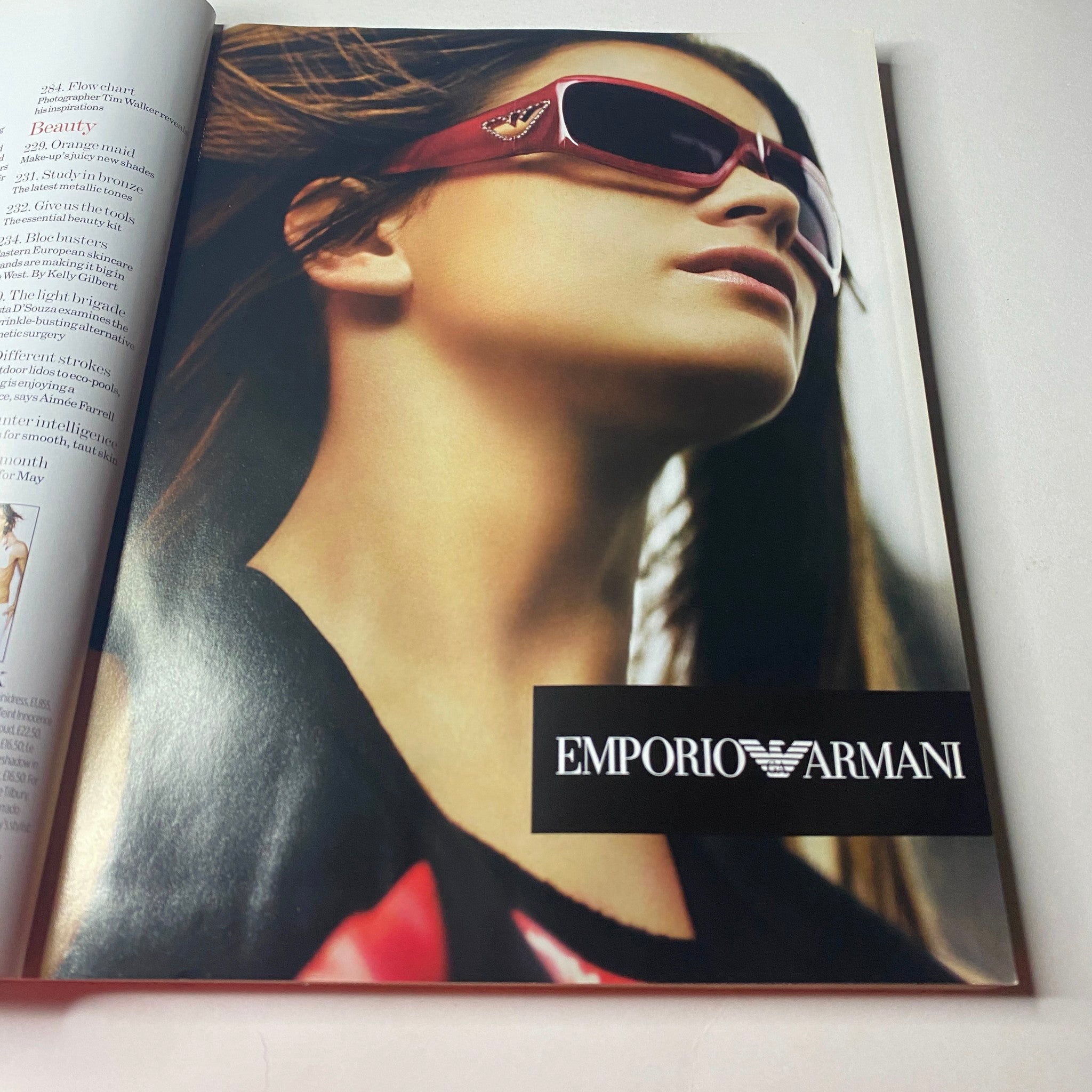 Advertisement page from Vogue British Magazine May 2007 displaying Emporio Armani eyewear, featuring a model with stylish sunglasses.