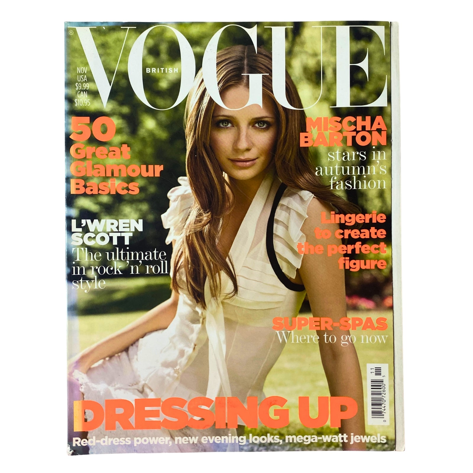 Cover of Vogue British Magazine November 2006 featuring Mischa Barton in autumn fashion. The issue includes articles on glamour basics and L'Wren Scott's style.