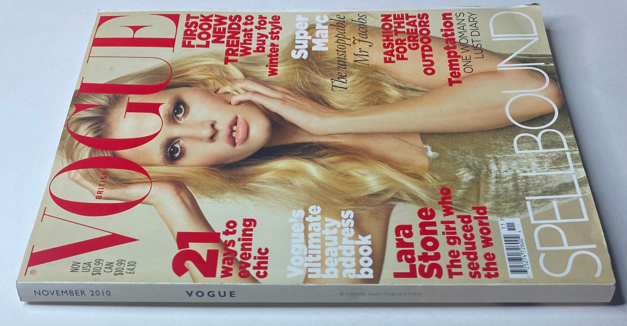 Cover of Vogue British Magazine November 2010 featuring model Lara Stone, highlighting fashion trends and winter style.