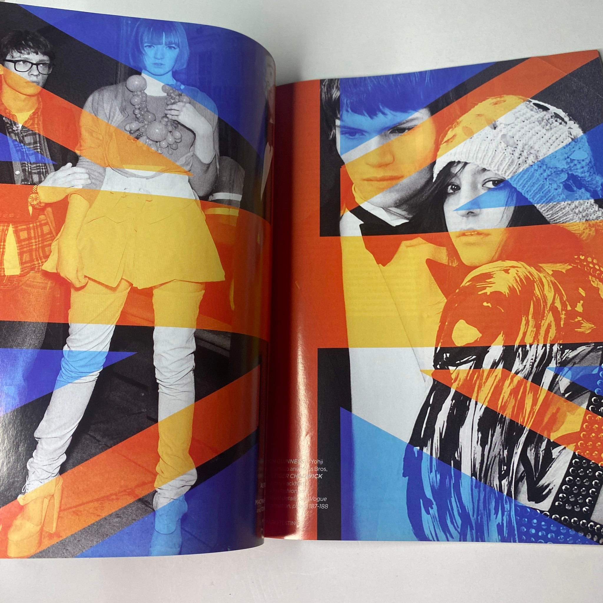 Artistic spread from Vogue British Magazine August 2006 featuring colorful, abstract photography with models showcasing modern fashion styles, highlighting the magazine's focus on youth and beauty.