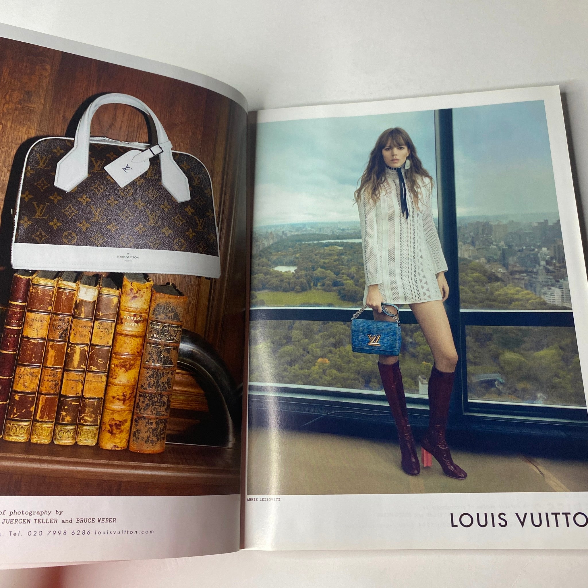 Spread from Vogue British Magazine February 2015 showcasing a Louis Vuitton advertisement alongside high-fashion imagery.