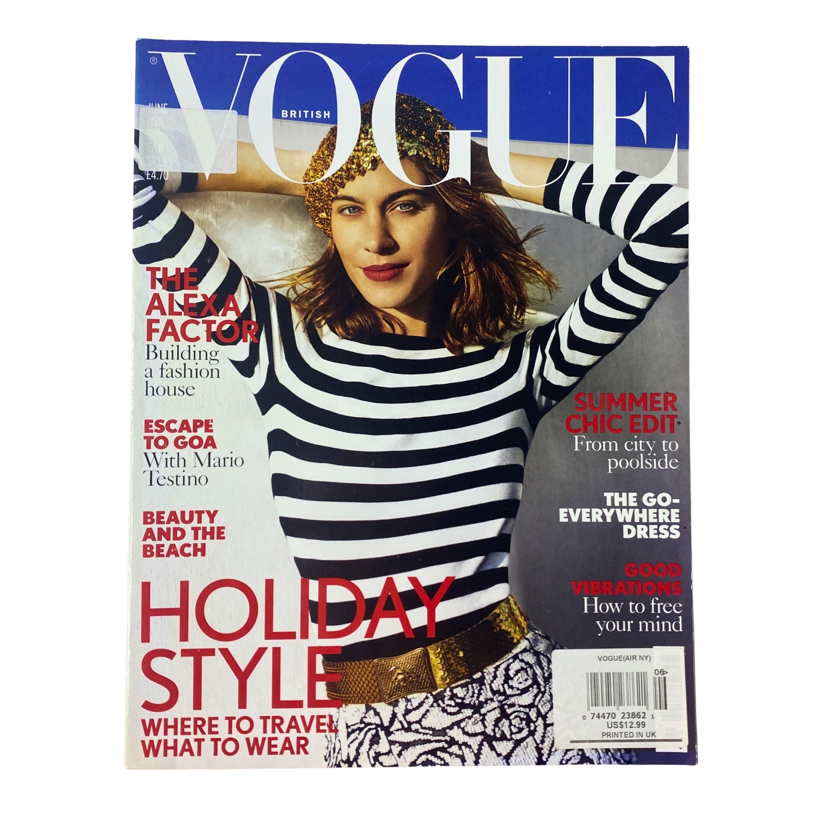 Vogue British Magazine June 2017 featuring Alexa Chung on the cover, showcasing summer fashion with a striped blouse and golden headband.