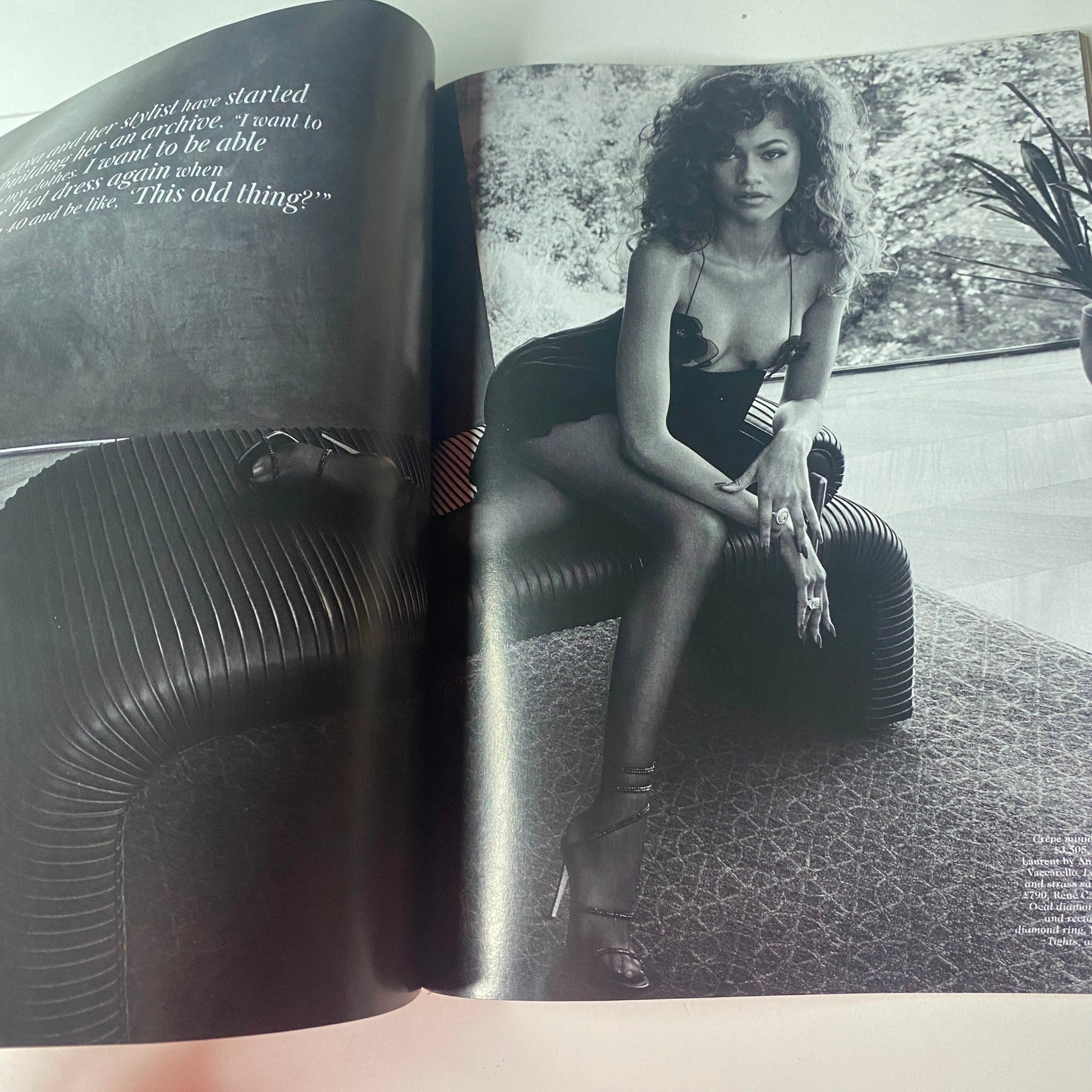Vogue British Magazine October 2021 Zendaya Cover No Label - Artistic black and white photo of Zendaya, emphasizing her style and elegance.
