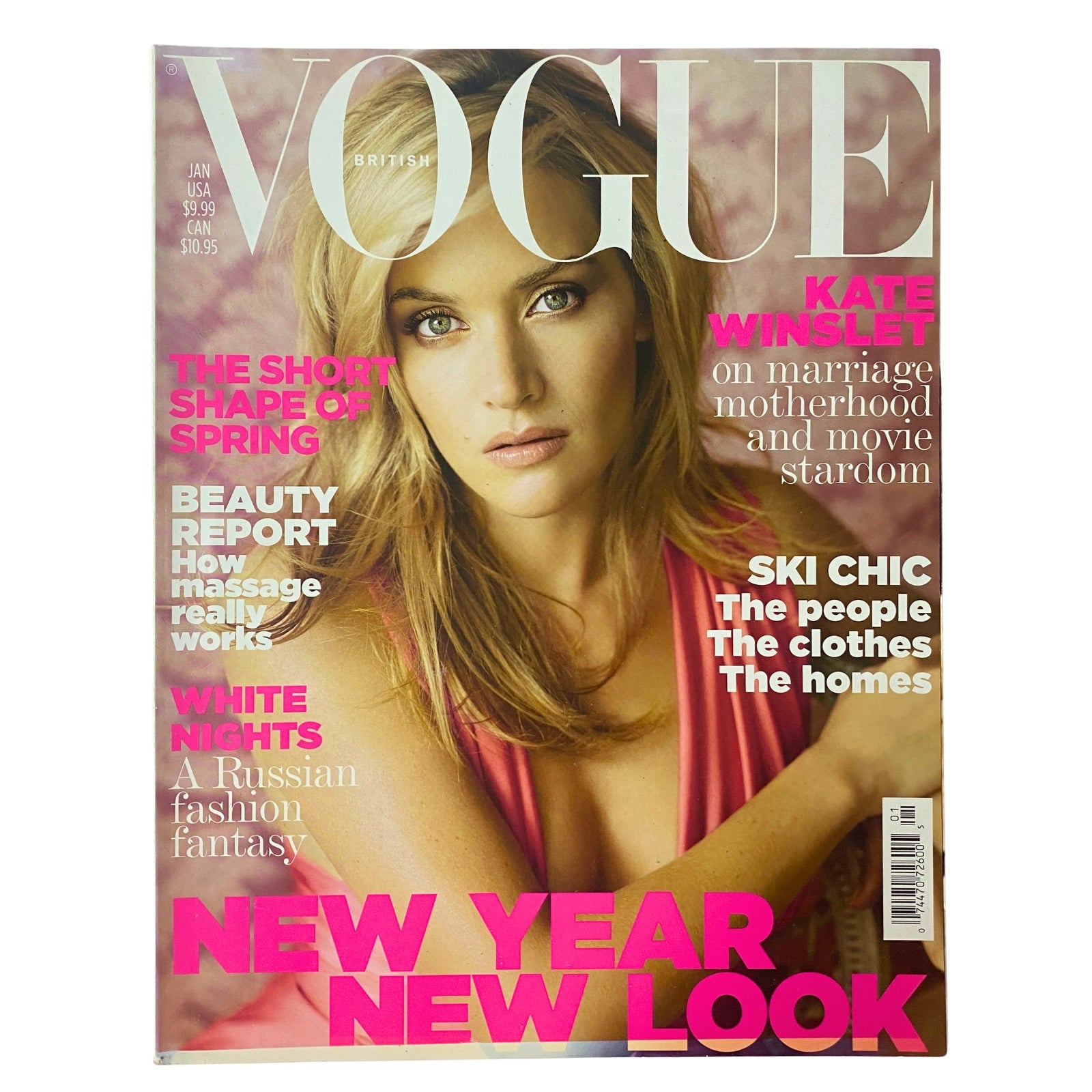 Vogue British Magazine January 2007 cover featuring Kate Winslet, known for her roles in film and television, highlighting fashion trends and lifestyle for the new year.