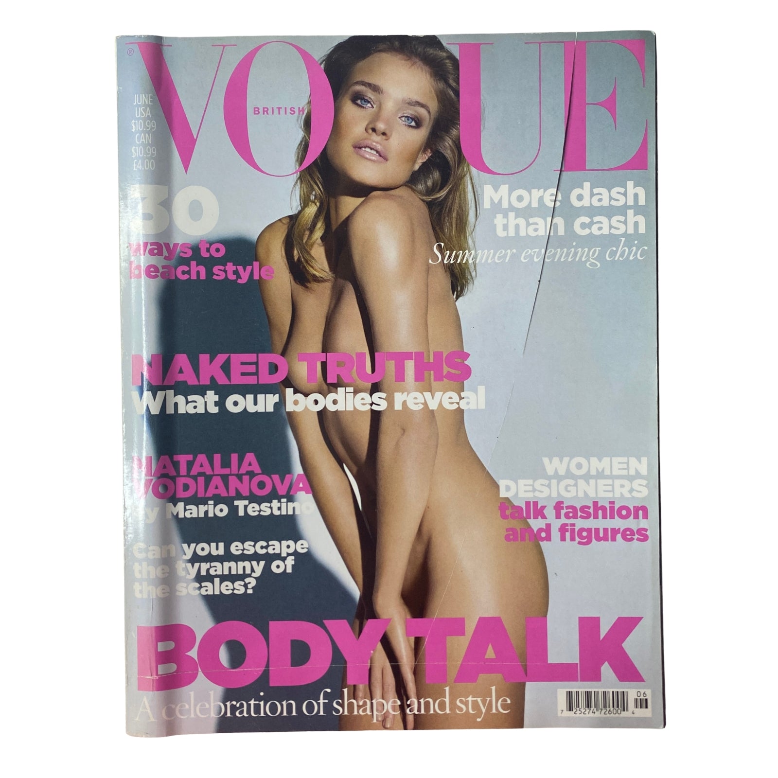 Cover of Vogue British Magazine June 2009 featuring model Natalia Vodianova in a stunning pose, showcasing summer fashion with the title 'Body Talk' and articles focusing on beach style and body image.