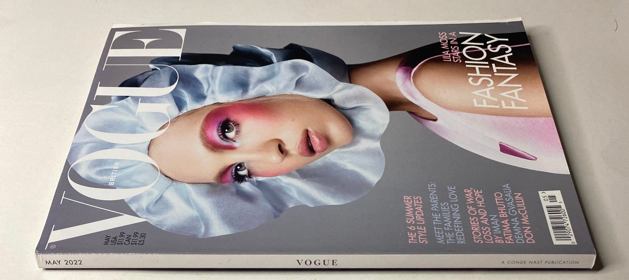 Cover of Vogue British Magazine May 2022 featuring model Lila Moss in a unique makeup and fashion look, emphasizing avant-garde style.