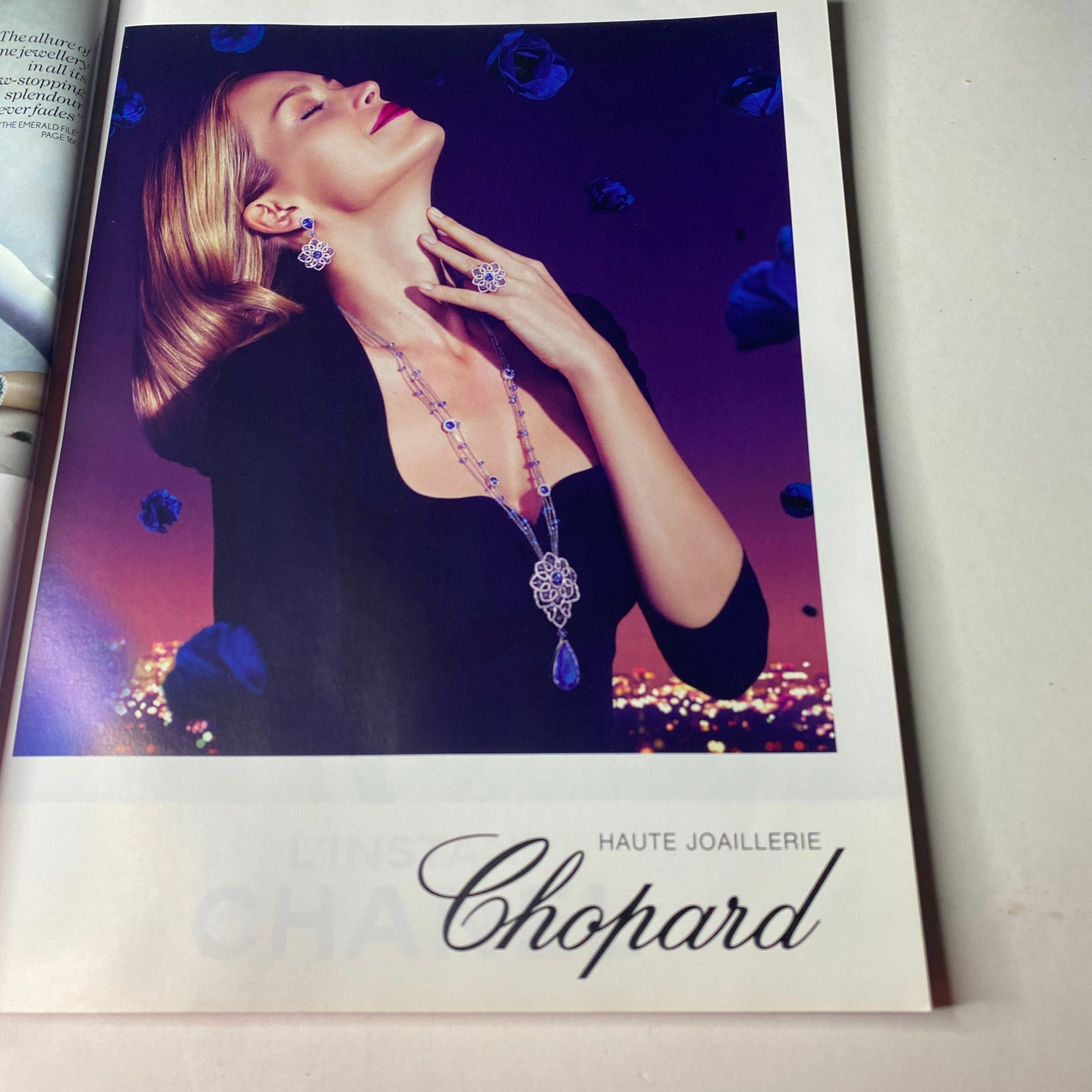 Ad page from Vogue British Magazine July 2015 showcasing Chopard Haute Joaillerie jewelry, emphasizing luxury and elegance within the magazine's fashion narrative.