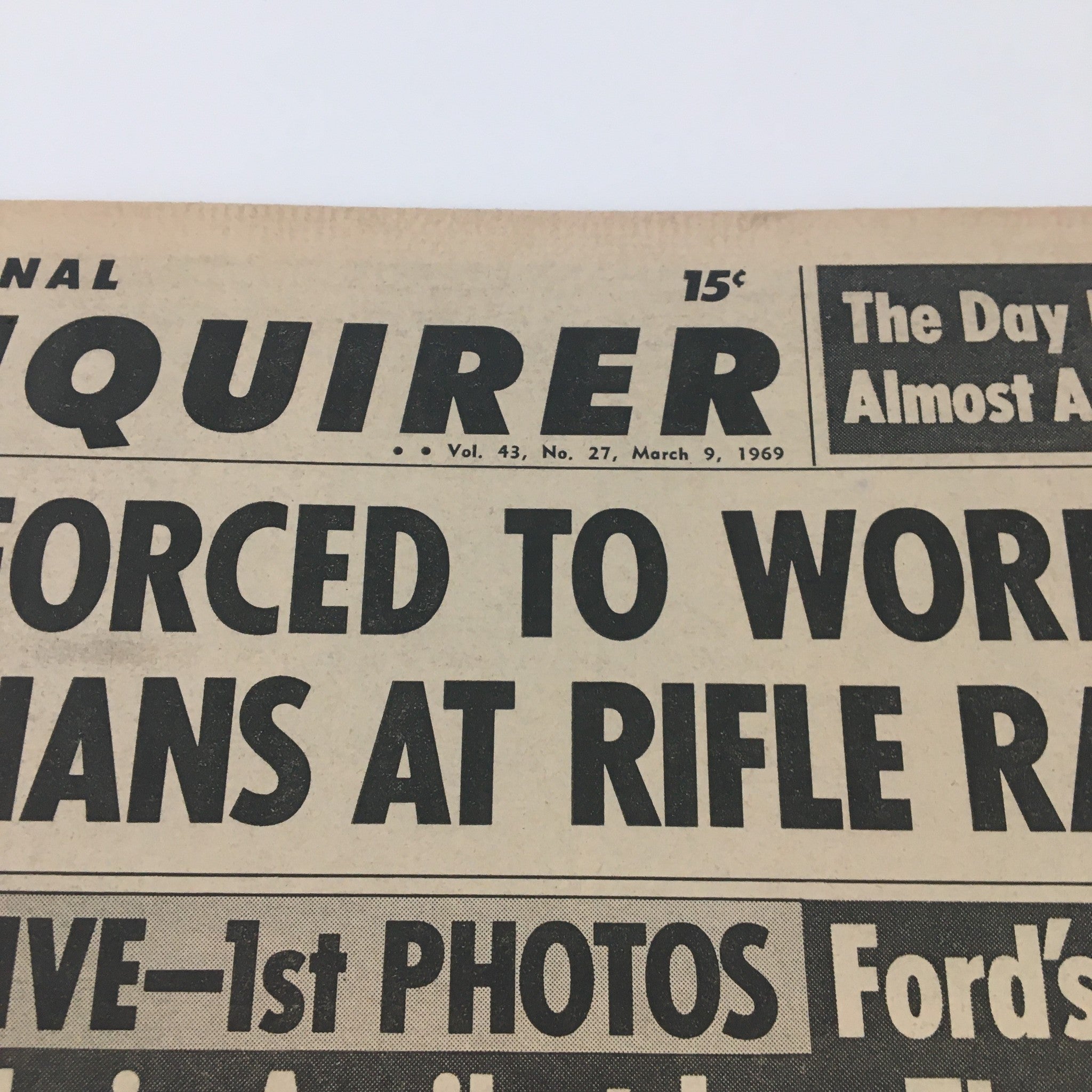 National Enquirer Newspaper March 9, 1969 featuring bold headlines and vintage typography, showcasing an iconic issue from Hollywood's golden age.