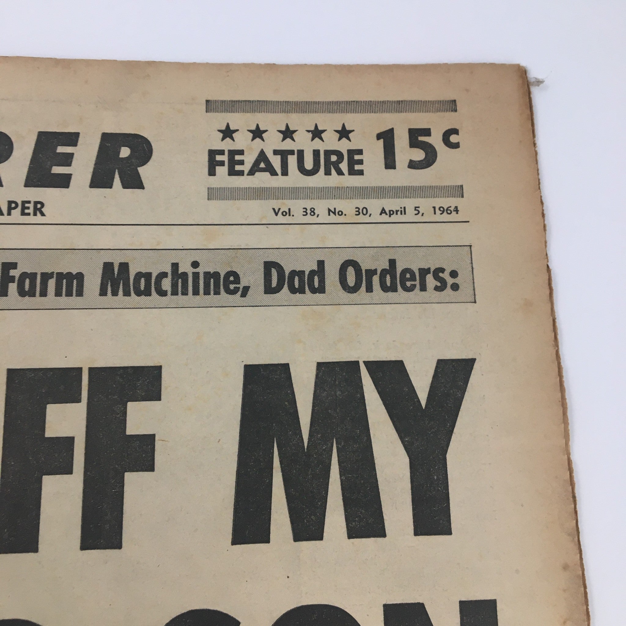 National Enquirer Newspaper April 5 1964 featuring a bold headline and a vintage layout showcasing news from the 1960s.