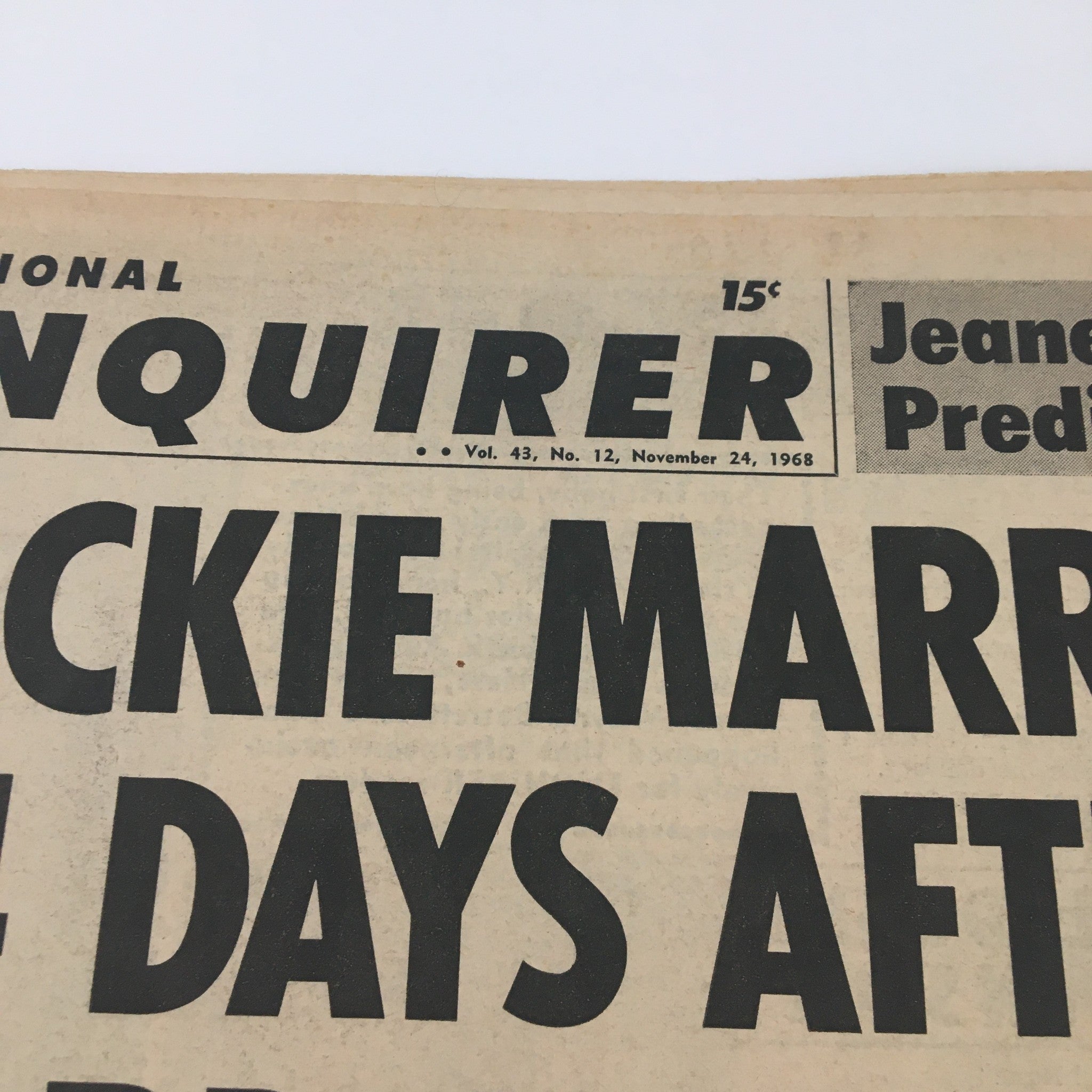 Cover of the National Enquirer Newspaper from November 24, 1968, featuring a headline about Jackie Kennedy and her emotional complexities.