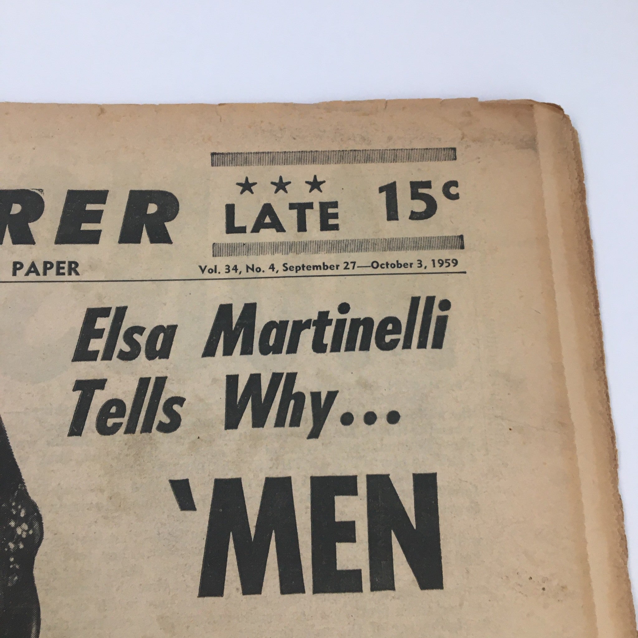 National Enquirer Newspaper September 27 1959 The Elsa Martinelli Interview