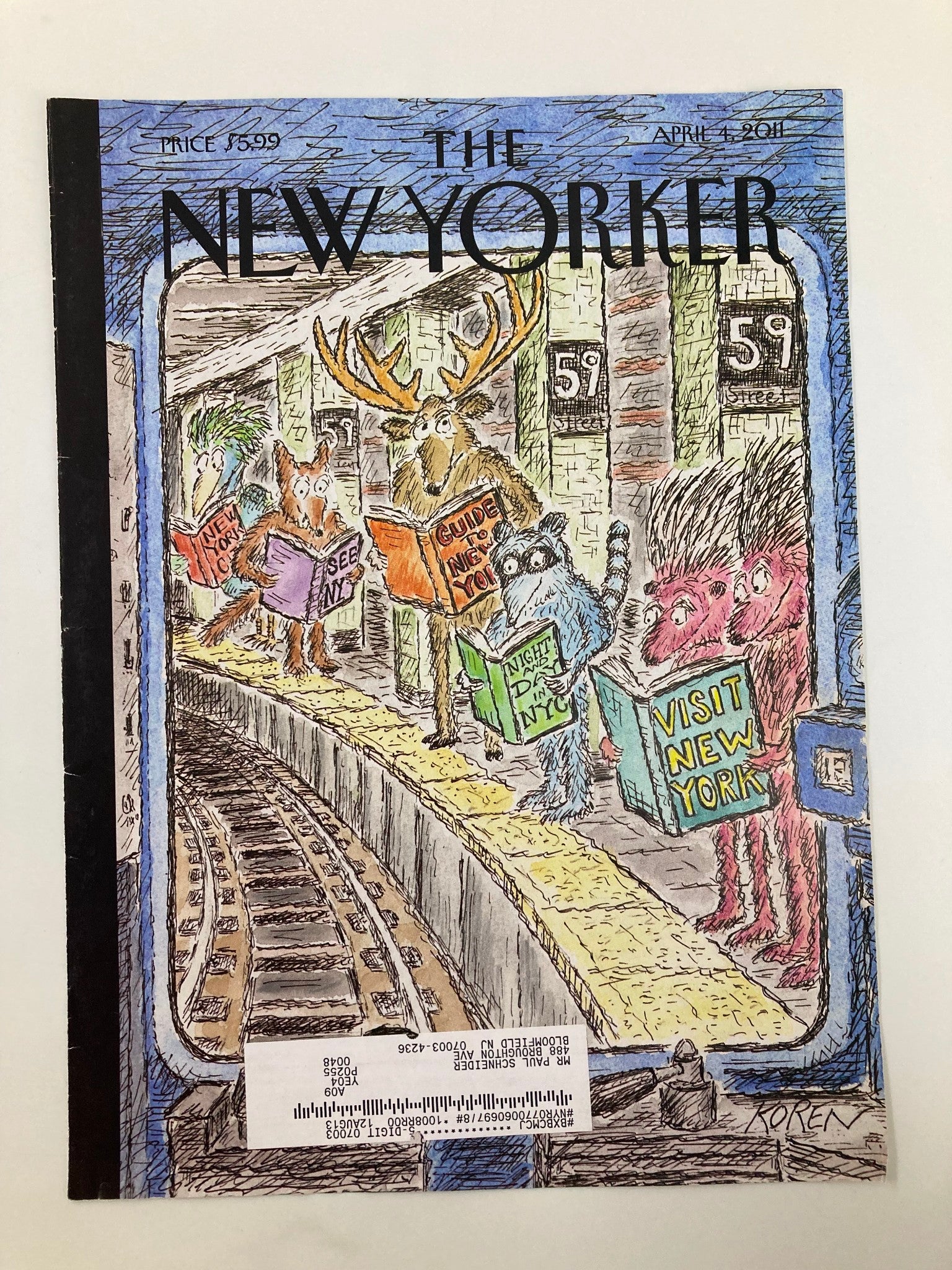 COVER ONLY The New Yorker April 4 2011 In Transit by Edward Koren