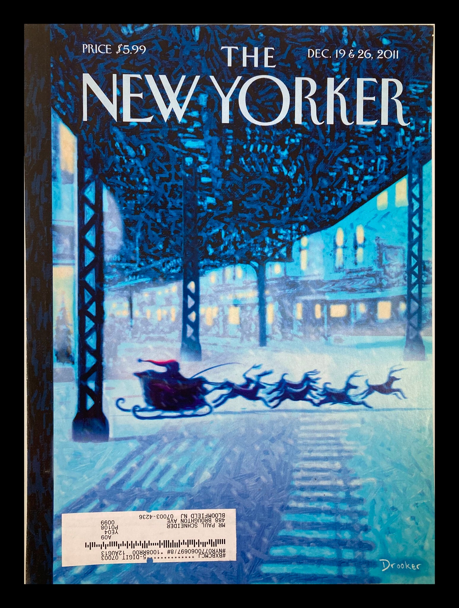 COVER ONLY The New Yorker December 19 & 26 2011 Santa Reindeer by Eric Drooker