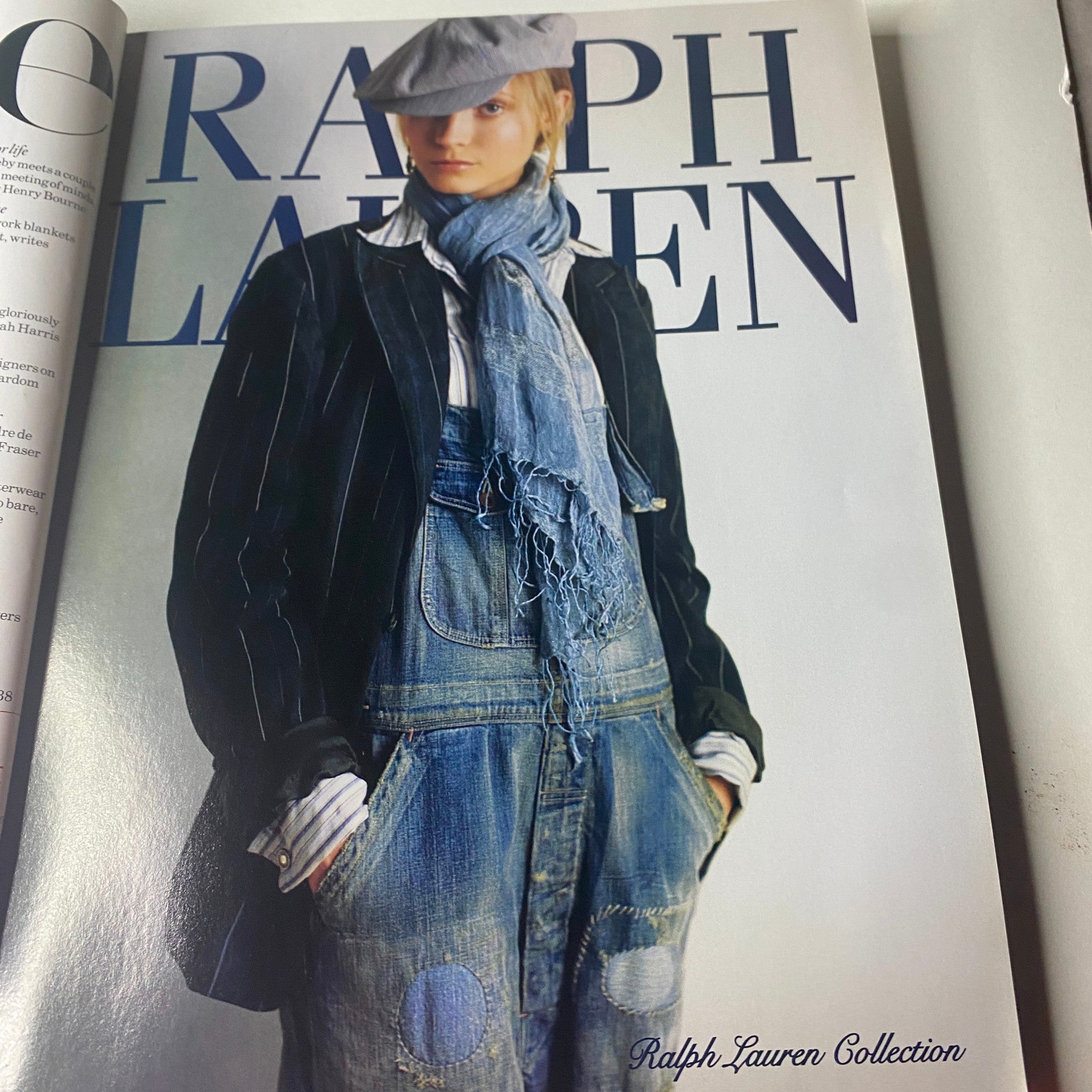 Vogue British Magazine March 2010 featuring Ralph Lauren collection, showcasing a model in a stylish denim outfit with a cap.