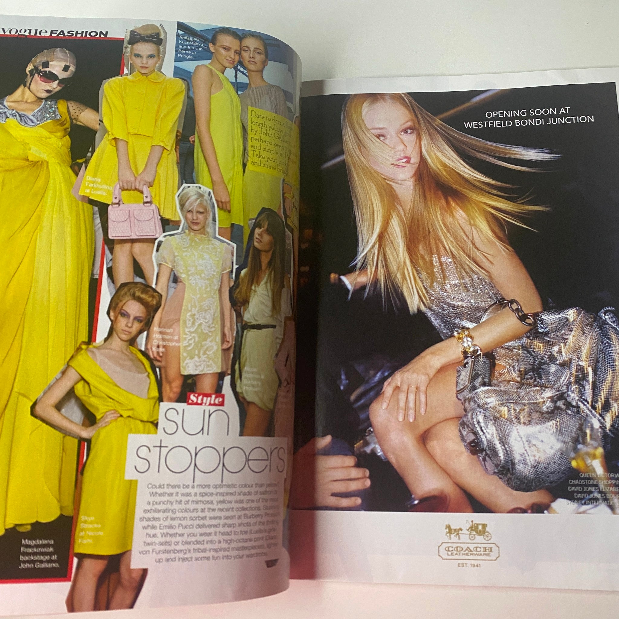 Vogue Australia Magazine May 2010 Elyse Taylor Cover No Label displaying stylish yellow fashion pieces and promoting upcoming events.