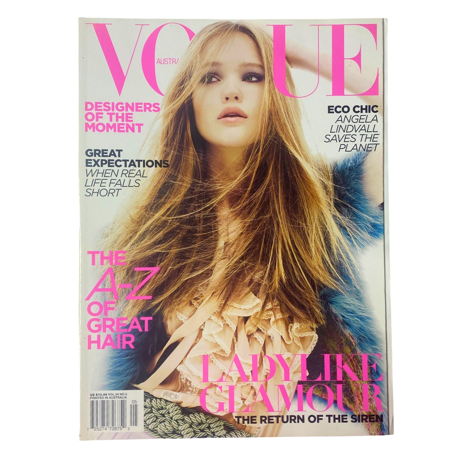 Cover of Vogue Australia Magazine May 2009 featuring Rosie Tupper, showcasing elegant fashion with delicate sophistication in lace and silk styles.