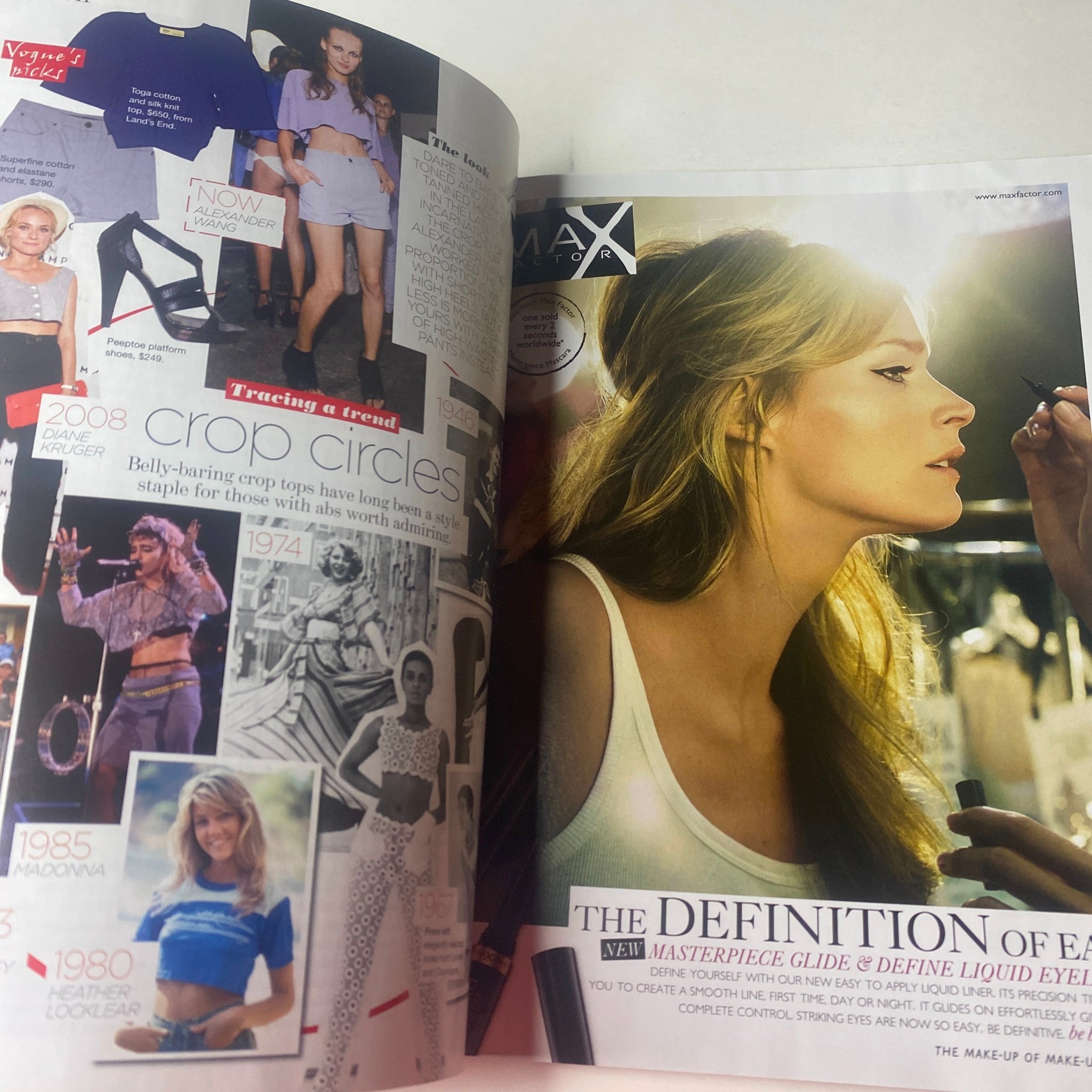 Fashion editorial from Vogue Australia Magazine May 2009 discussing styles and trends with an emphasis on expert makeup and hairstyle.