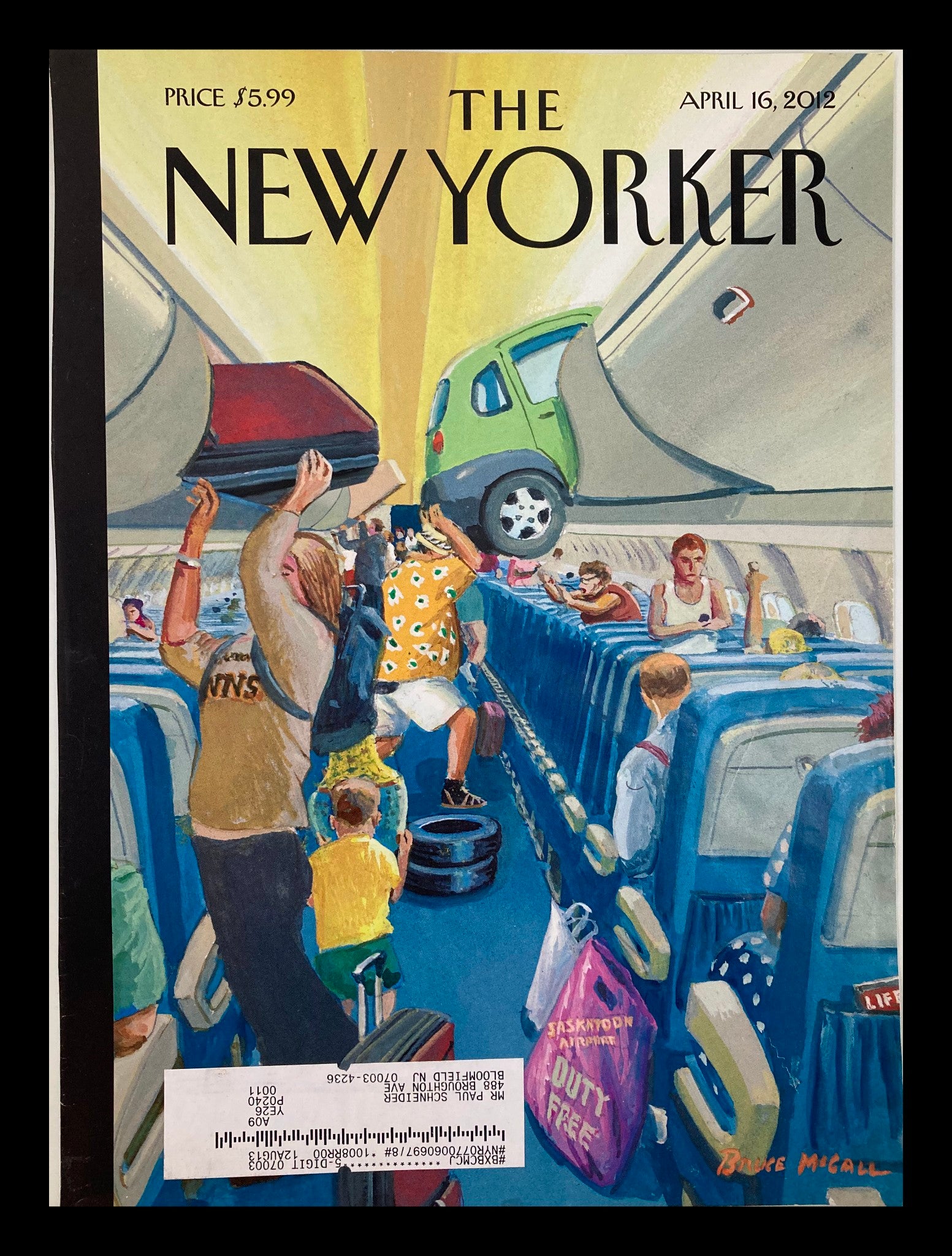 COVER ONLY The New Yorker April 16 2012 Carry-On Luggage by Bruce McCall