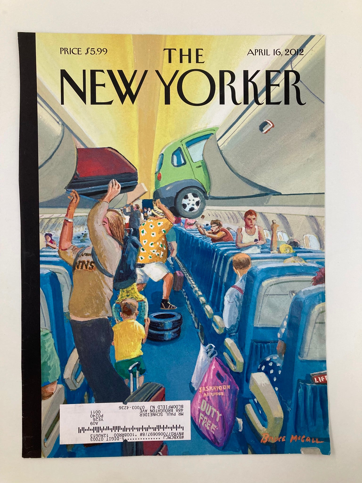 COVER ONLY The New Yorker April 16 2012 Carry-On Luggage by Bruce McCall