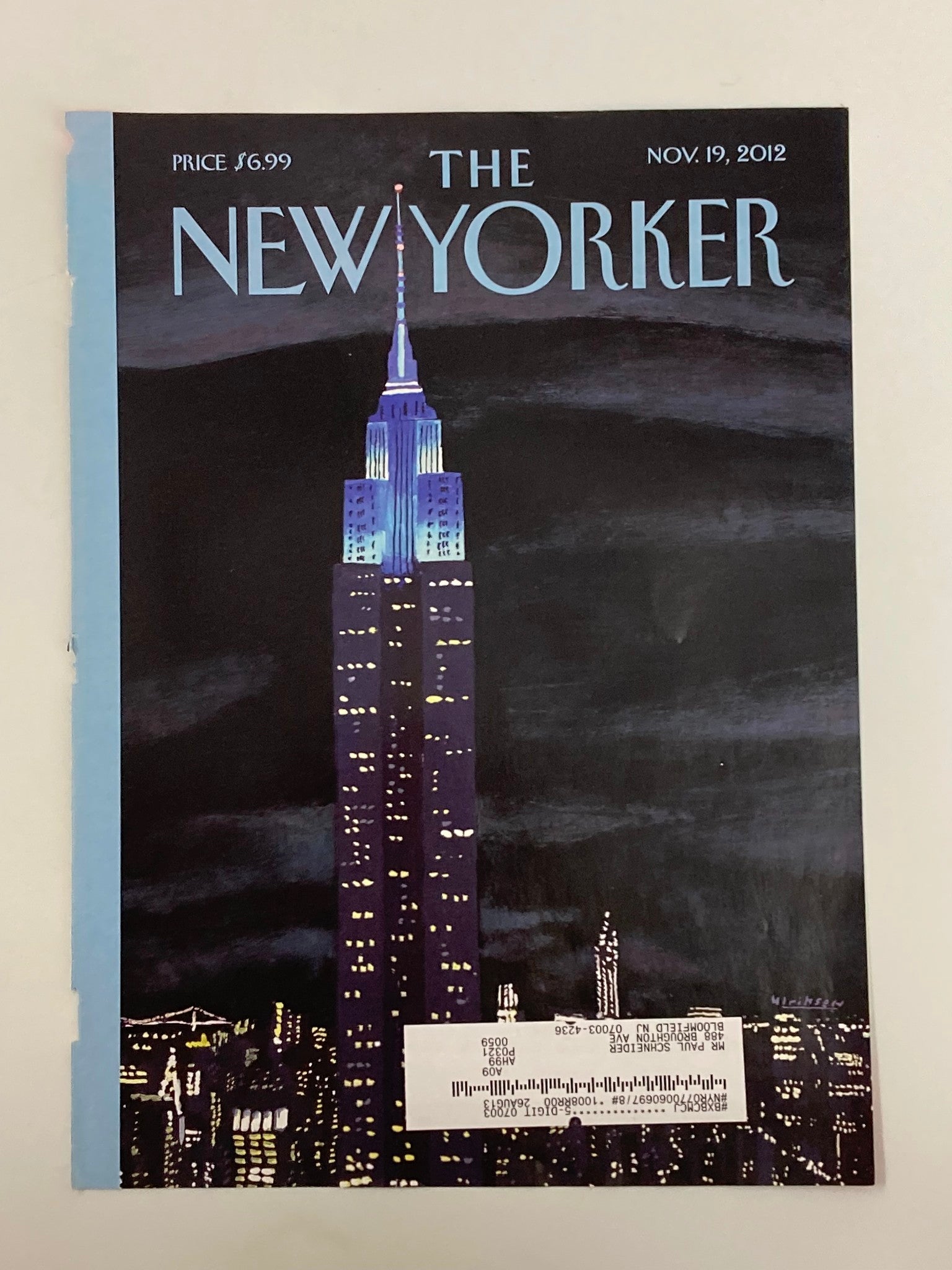 COVER ONLY The New Yorker November 19 2012 Rhapsody in Blue by Mark Ulriksen