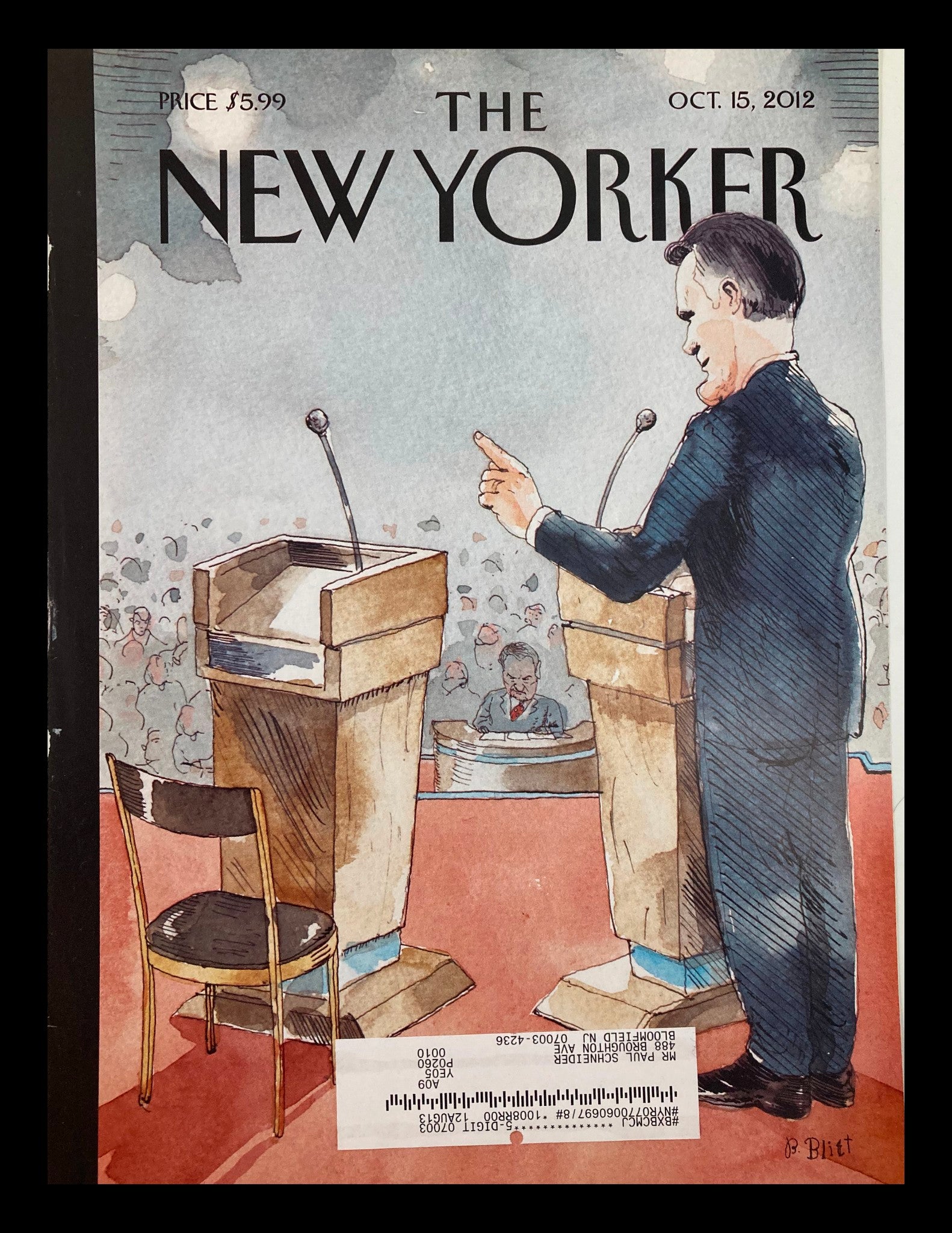 COVER ONLY The New Yorker October 15 2012 Theme Cover One on One by Barry Blitt