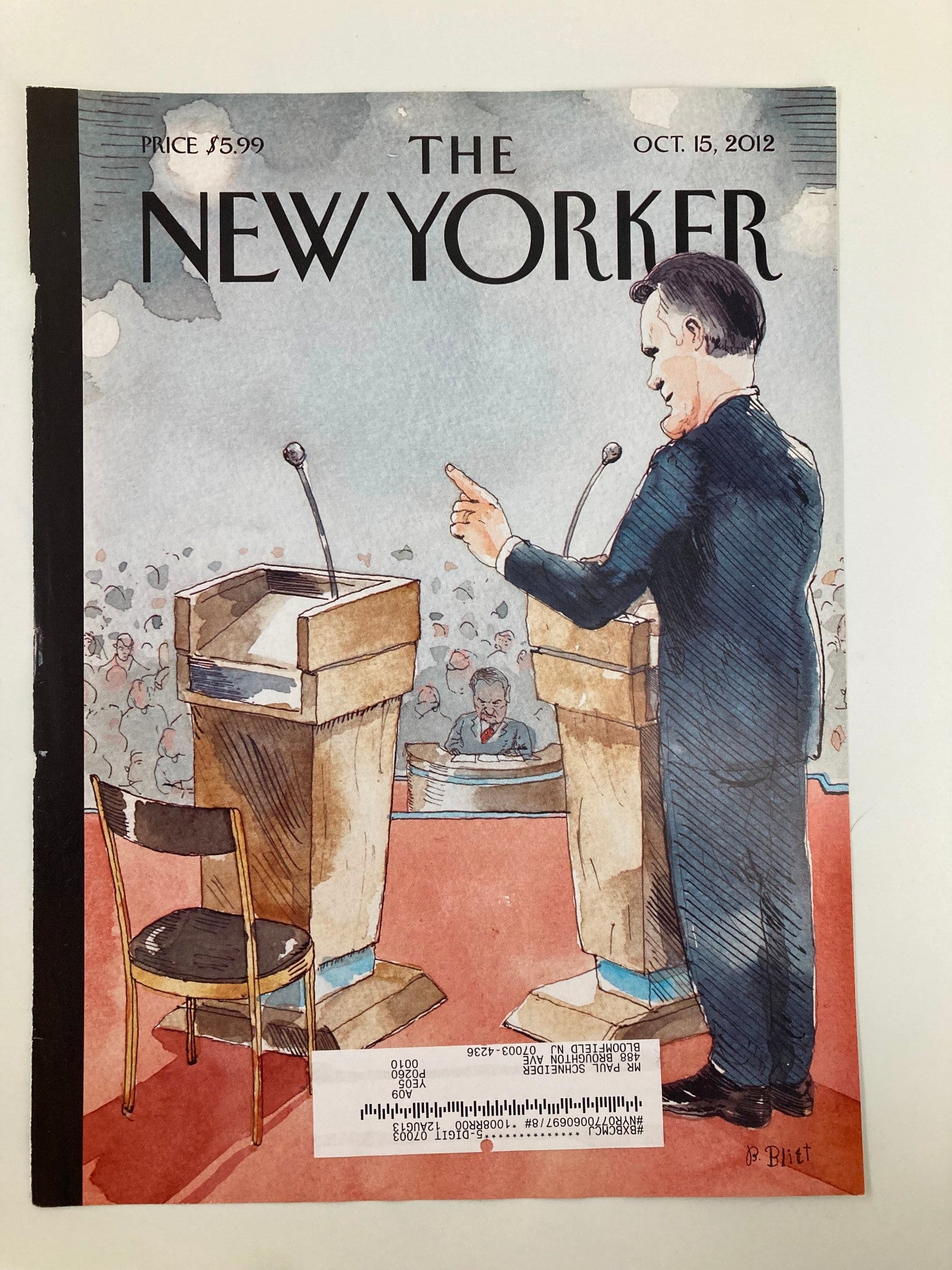 COVER ONLY The New Yorker October 15 2012 Theme Cover One on One by Barry Blitt