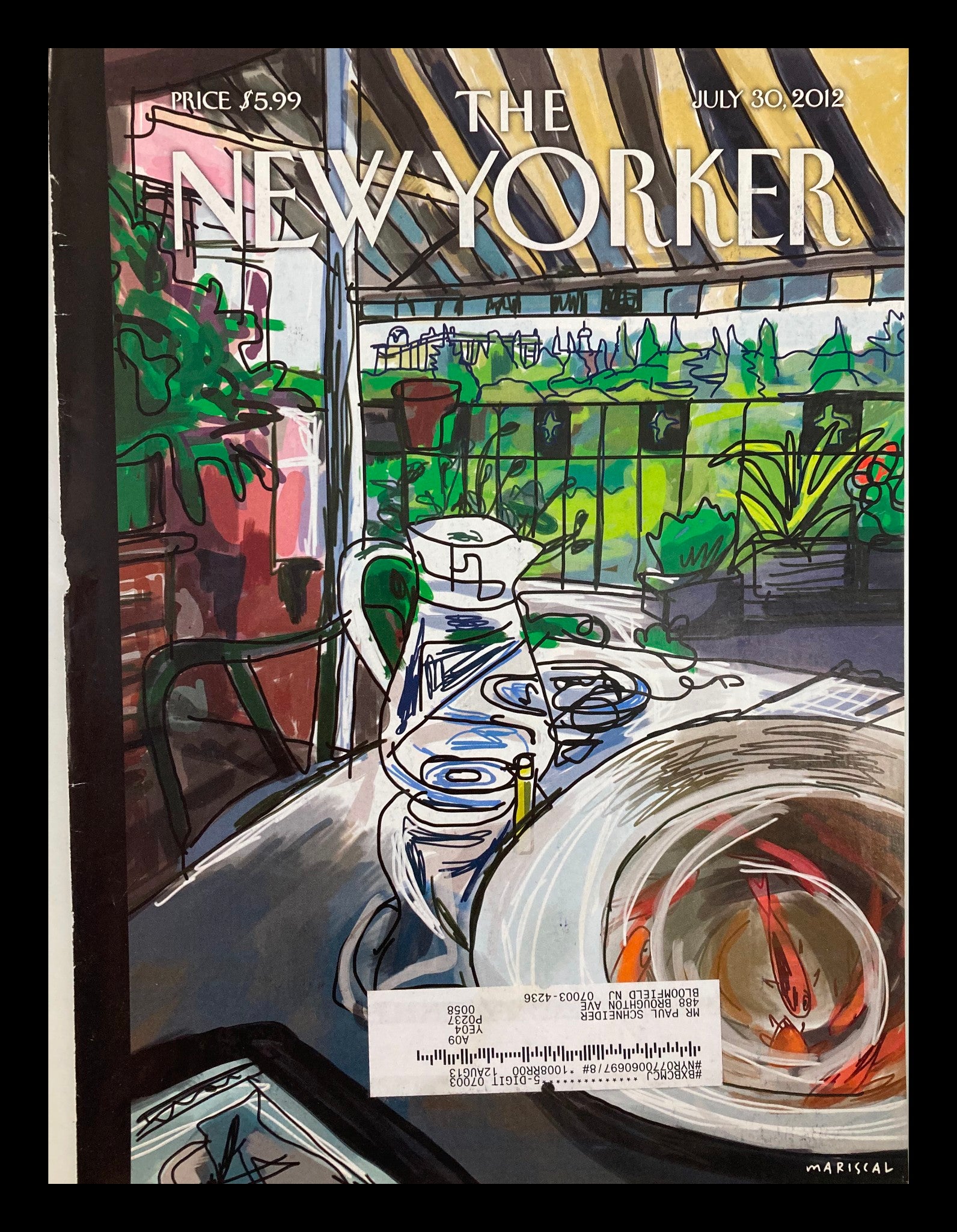 COVER ONLY The New Yorker July 30 2012 Shaded Terrace by Javier Mariscal