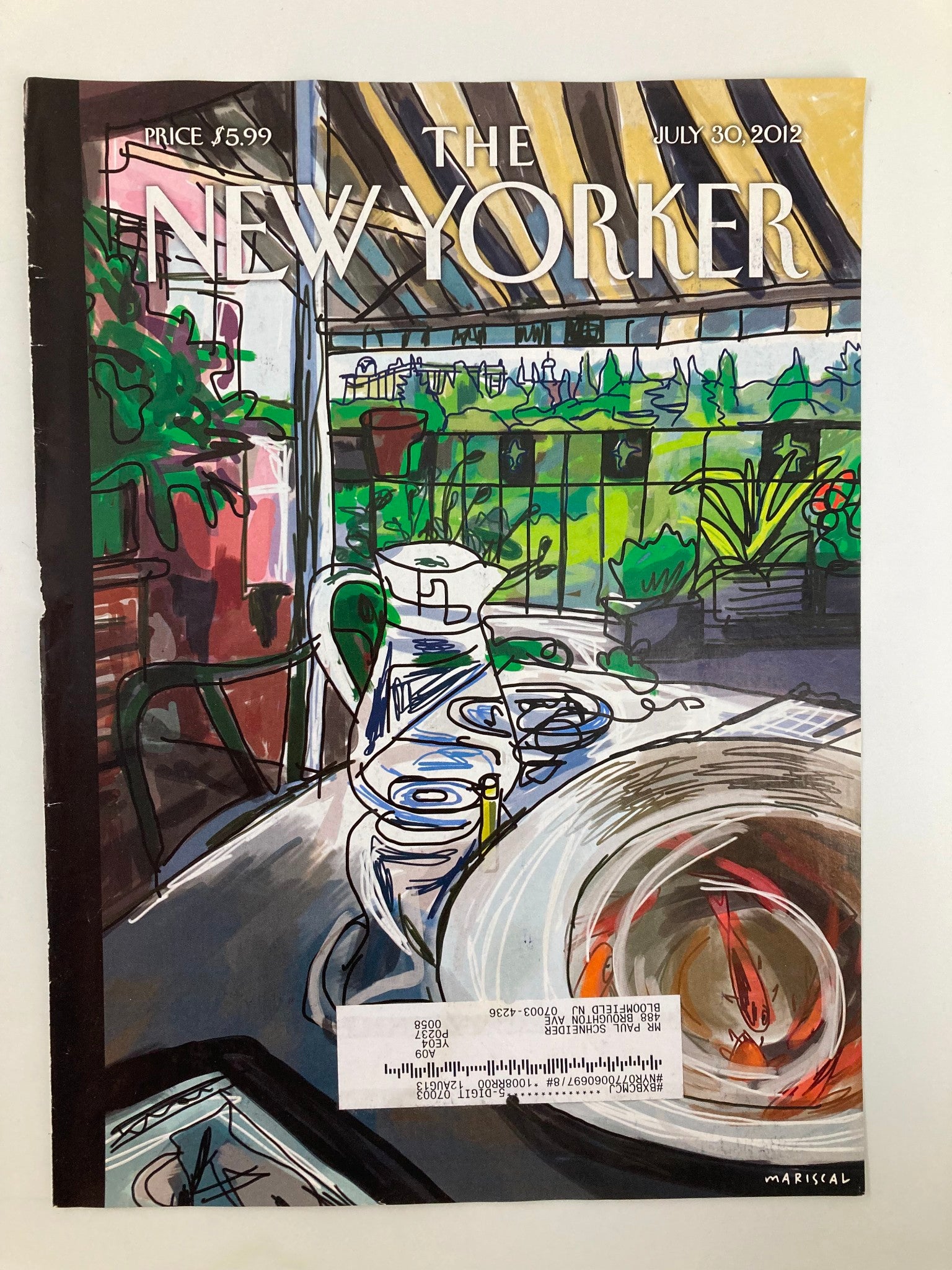 COVER ONLY The New Yorker July 30 2012 Shaded Terrace by Javier Mariscal