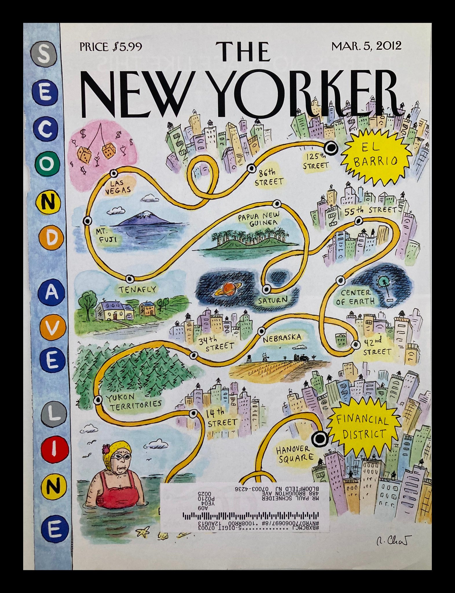 COVER ONLY The New Yorker March 5 2012 Second Avenue Line by Roz Chast